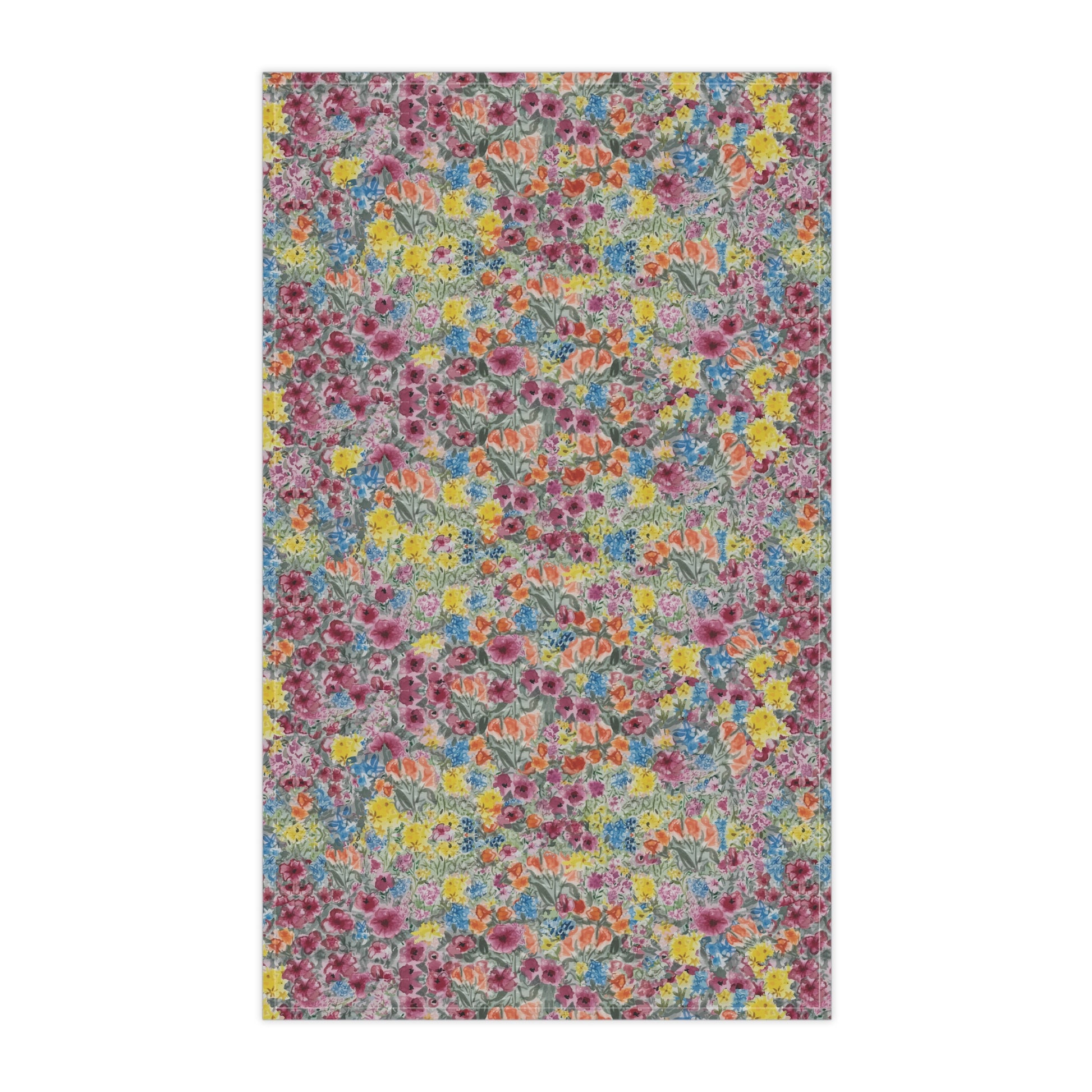 Multicolored floral patterned rug on a white background