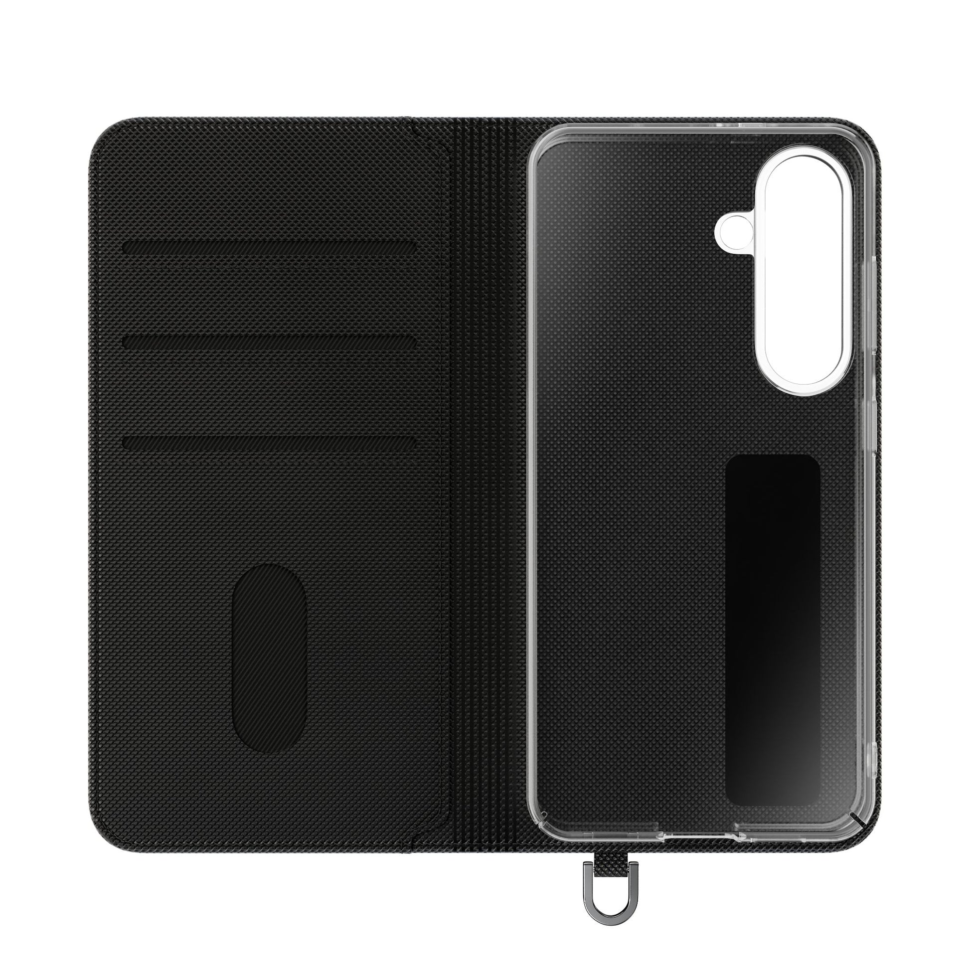 Inside Floral wallet phone case interior with card slots and protective phone holder.