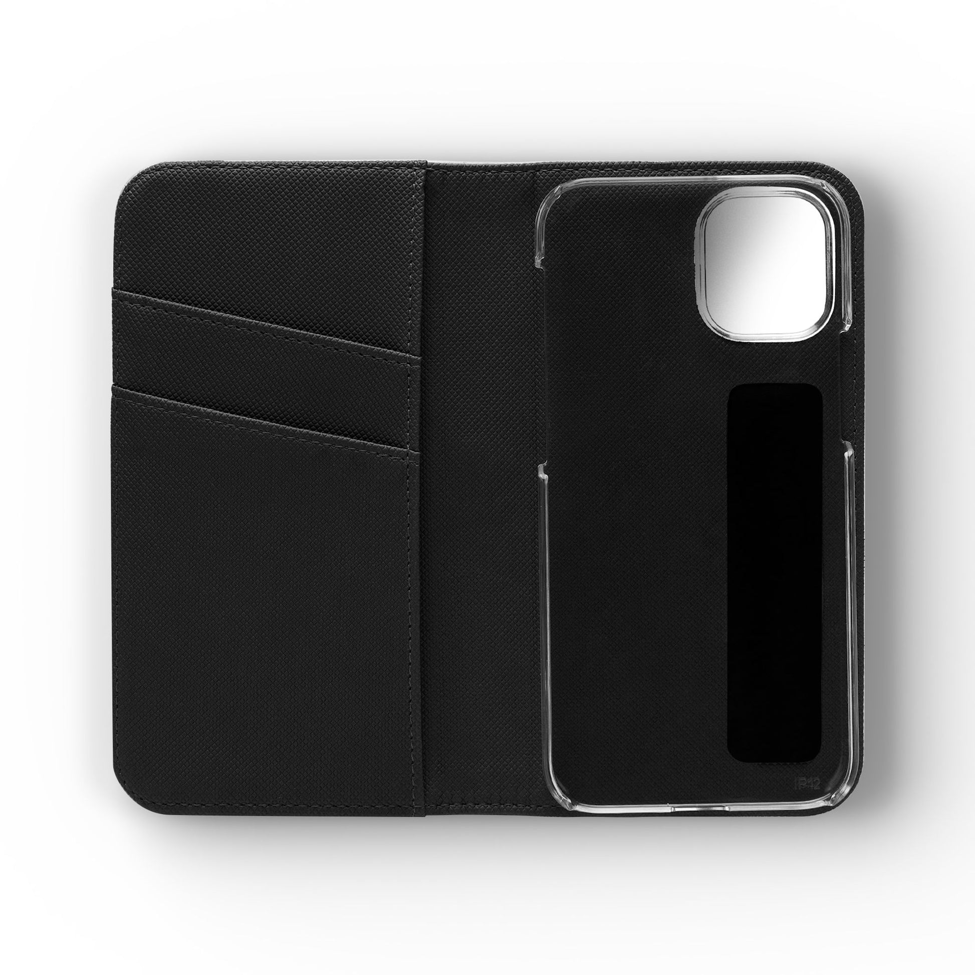 Inside Floral wallet phone case interior with card slots and protective phone holder.