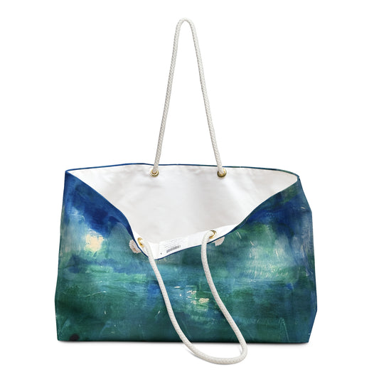 Where the Water Sleeps | Abstract Ocean Blue Weekender Bag — Artistic Coastal Travel Tote