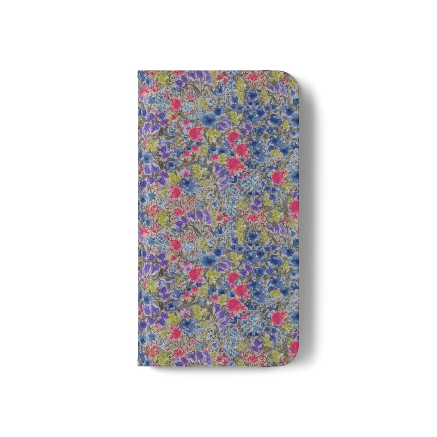 Blue wildflower floral flip phone case with watercolor botanical pattern.