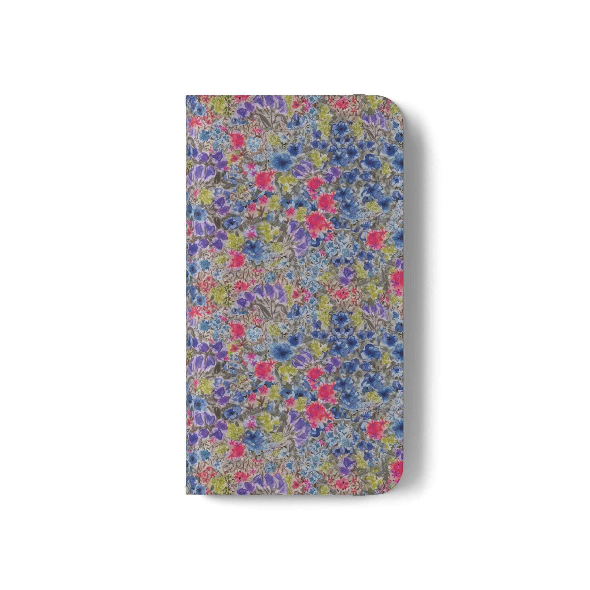 Blue wildflower floral flip phone case with watercolor botanical pattern.