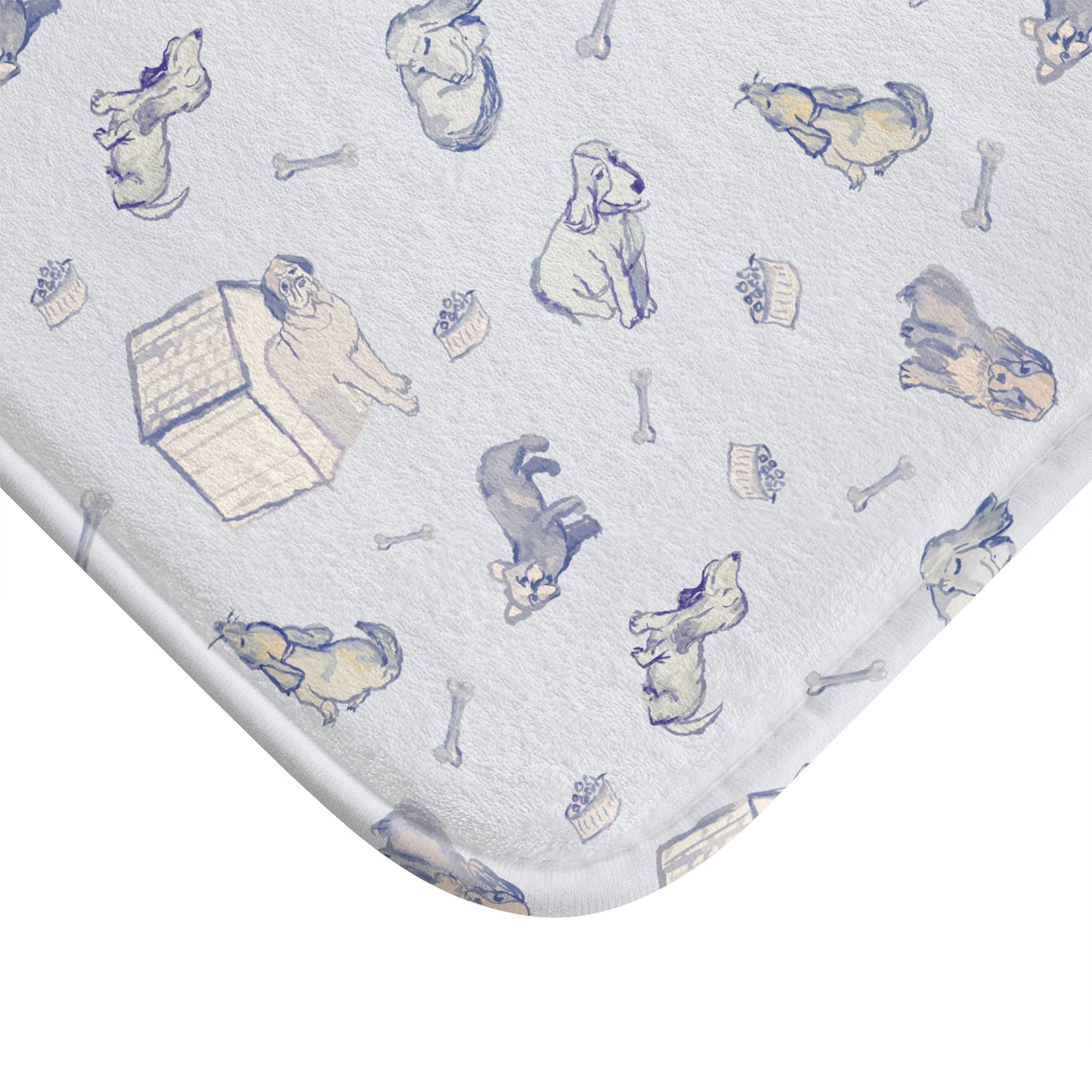 Blue Fur Friends Memory Foam Bath Matt for Dog Lover,  Watercolor Dachshund Pattern Bath Mat, Dogs, Bones, Dog House