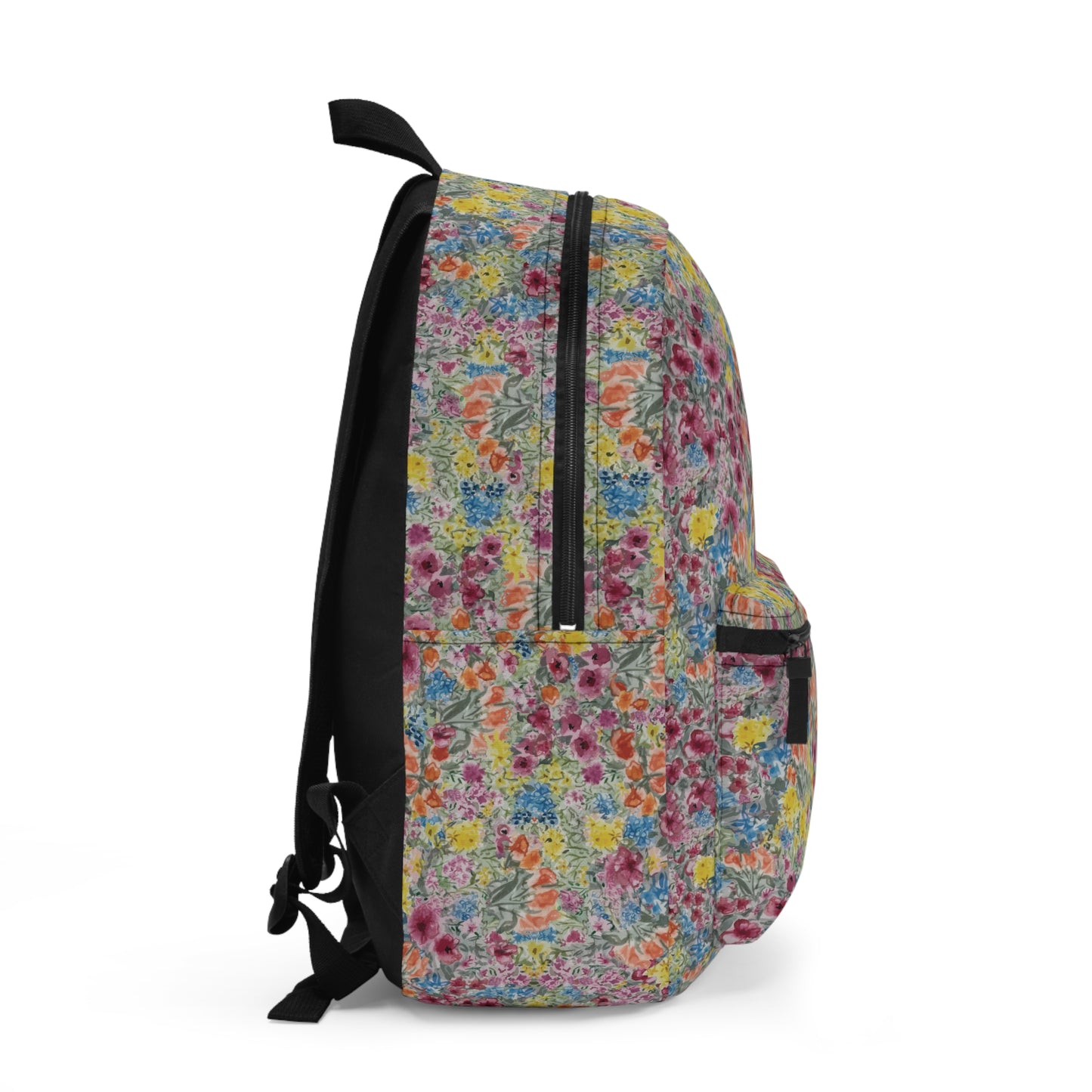 Floral patterned backpack on a white background