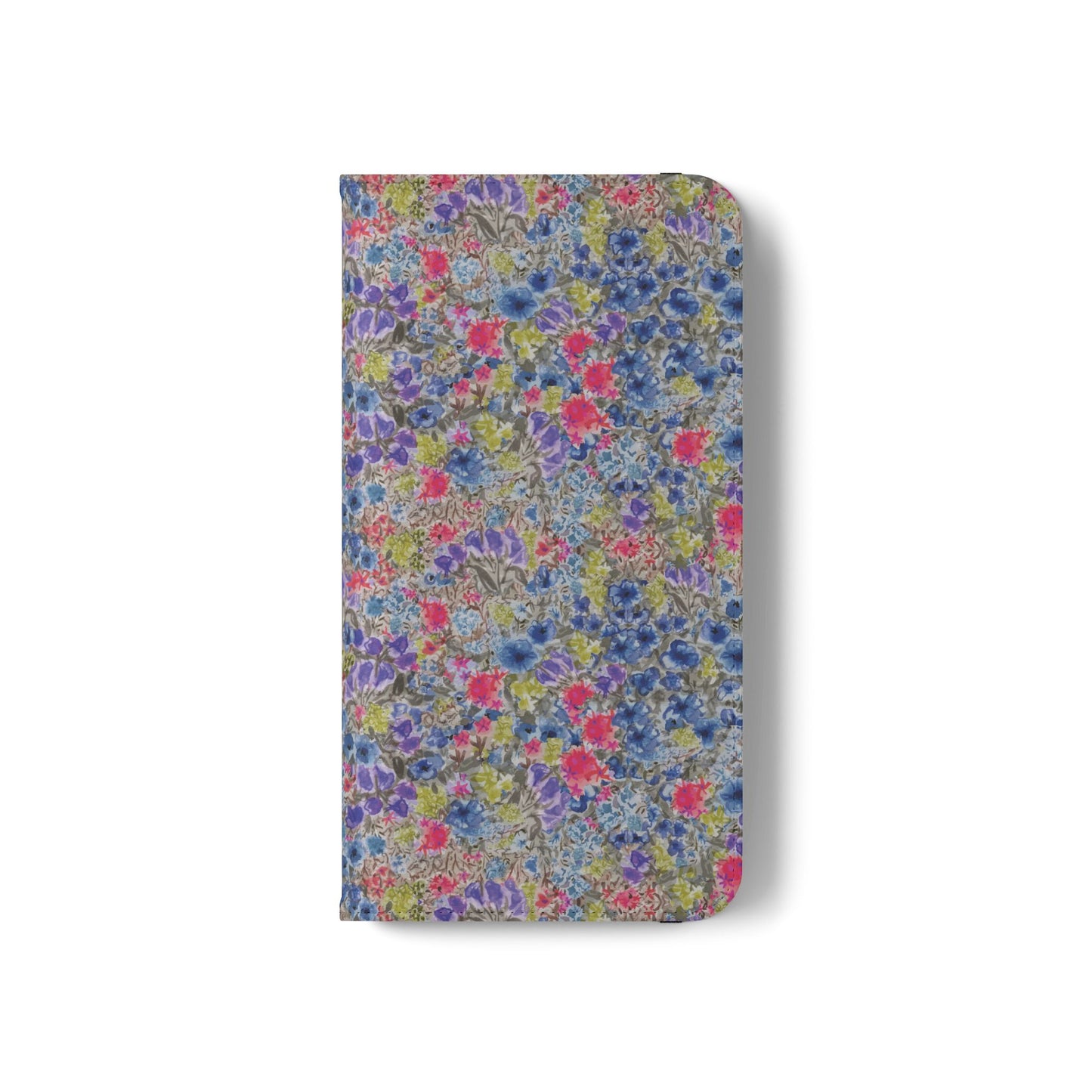 Blue wildflower floral flip phone case with watercolor botanical pattern.