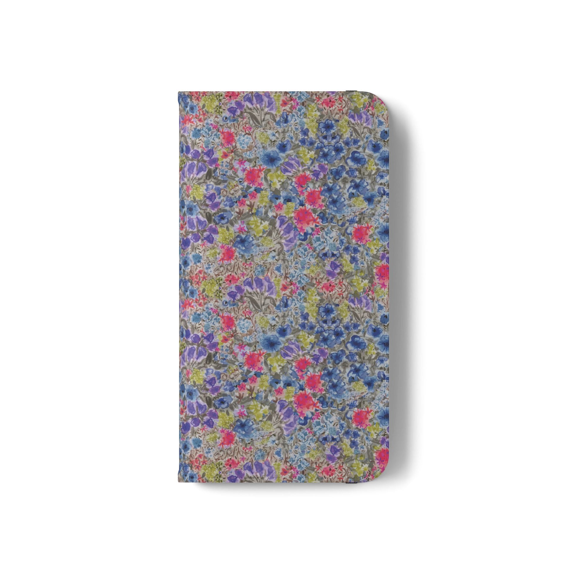 Blue wildflower floral flip phone case with watercolor botanical pattern.