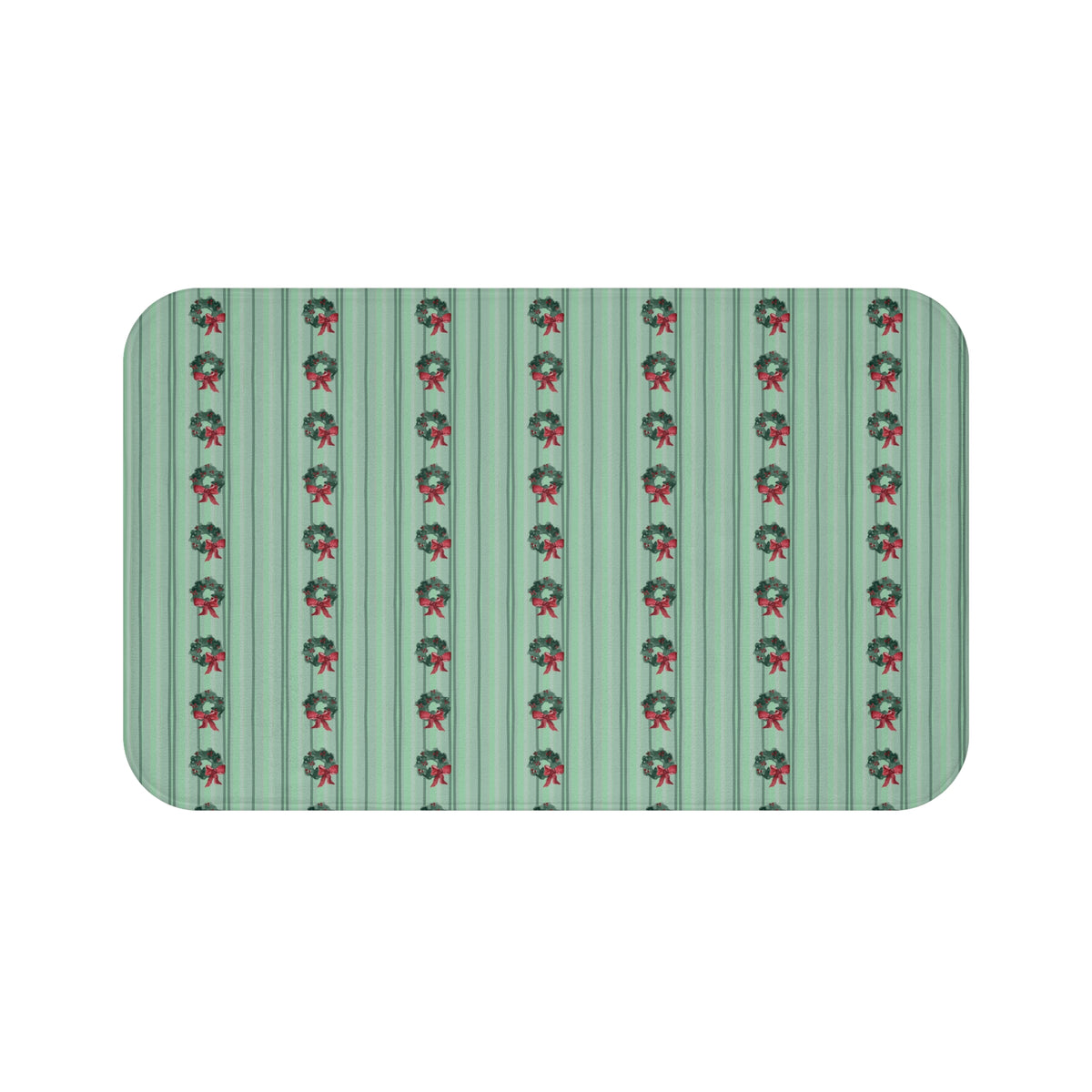 Memory foam bath mat with a festive hand-painted Christmas wreath design