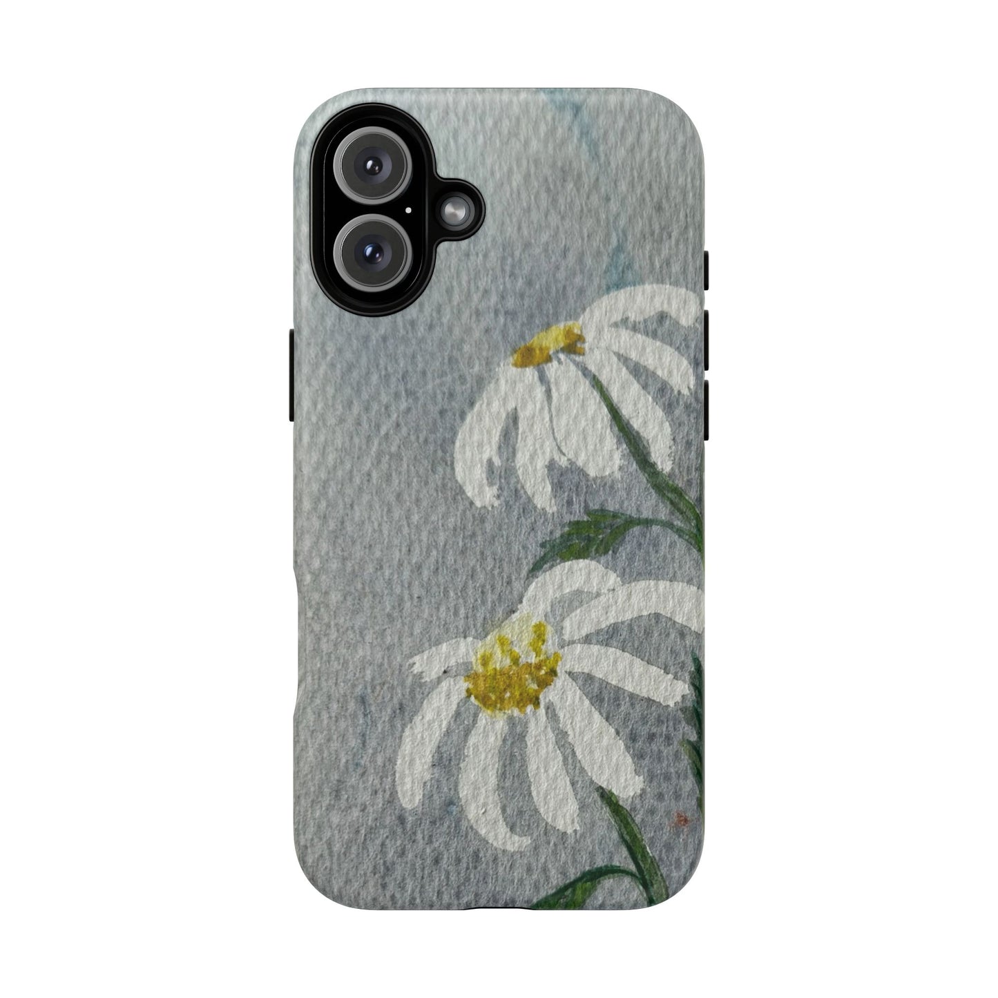 Phone case with white flowers on a gray background