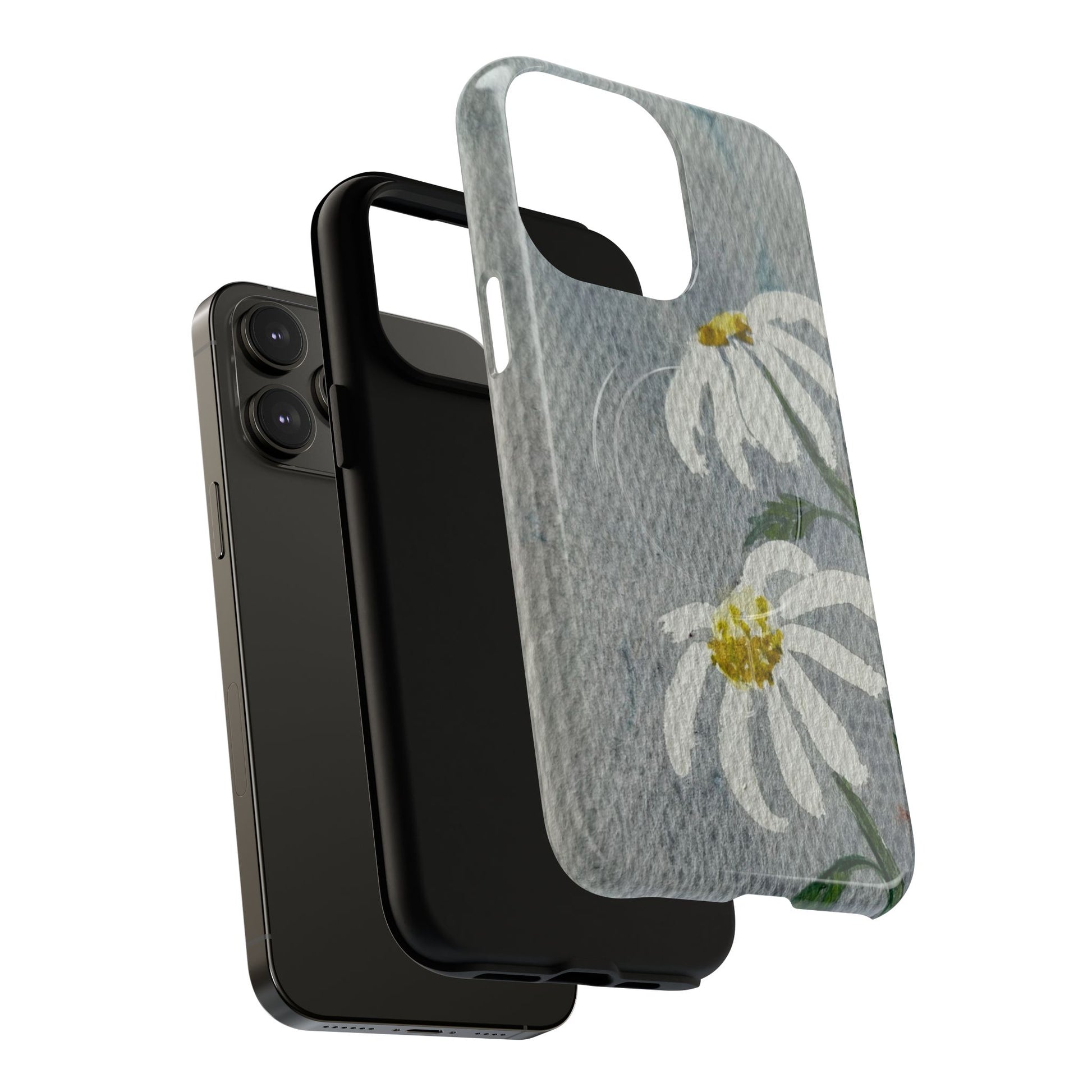 botanical iphone case with simple daisy composition and watercolor texture