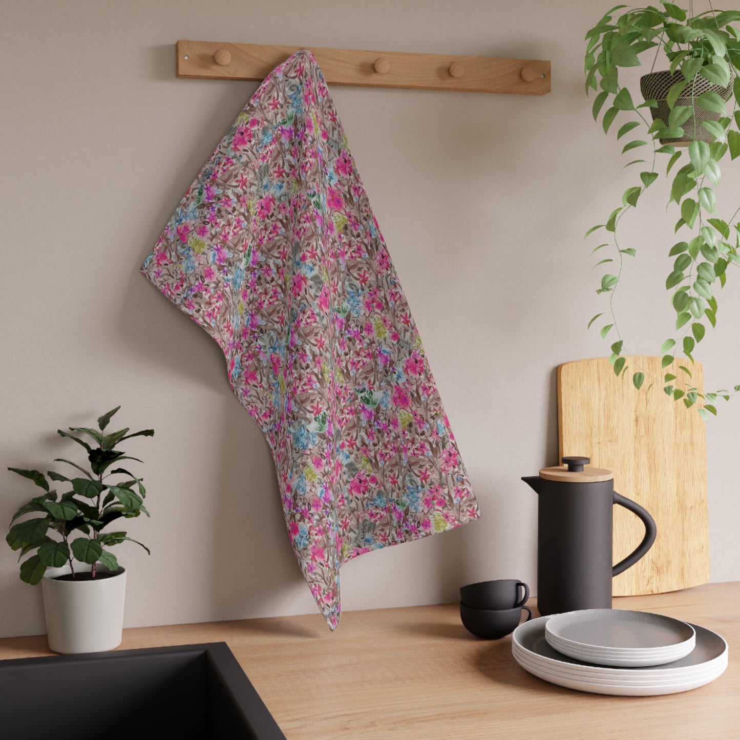 Wild Flower Meadow Pinks and Browns Tea Towels (cotton, poly)