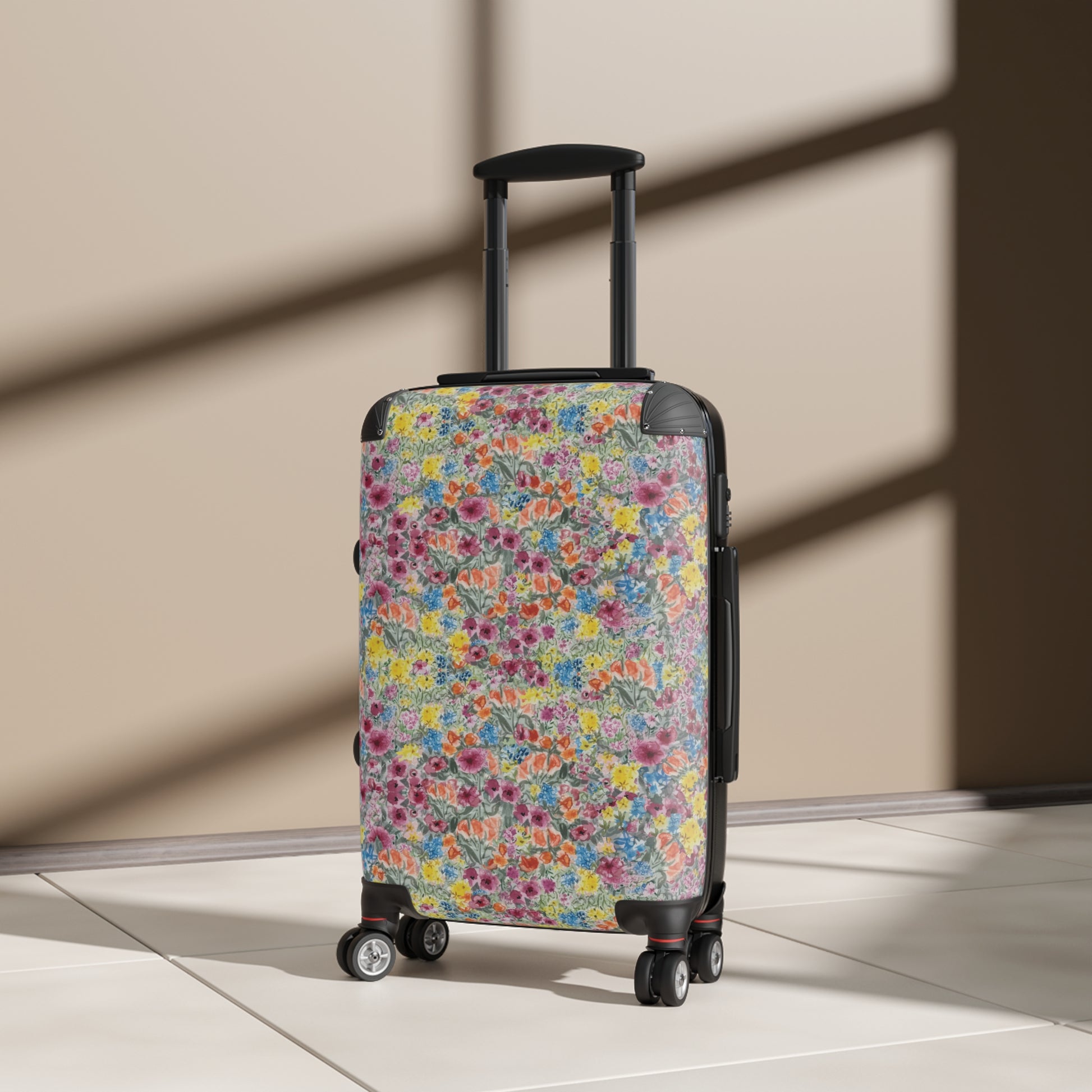 Suitcase with a historical design of people on a beige background