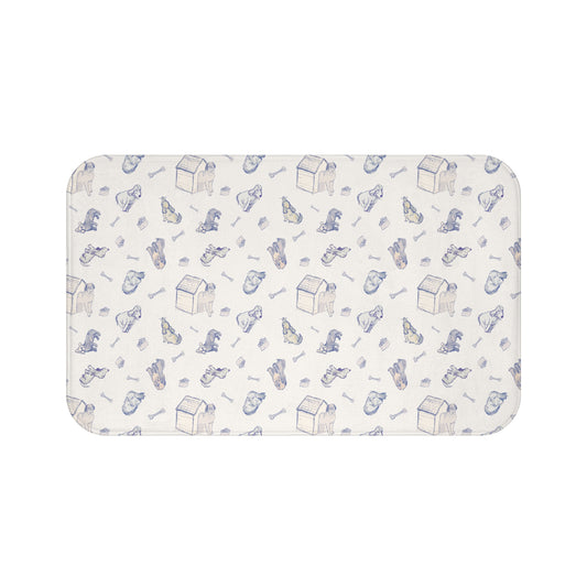 Blue Dog On Cream Scatter Bath Mat