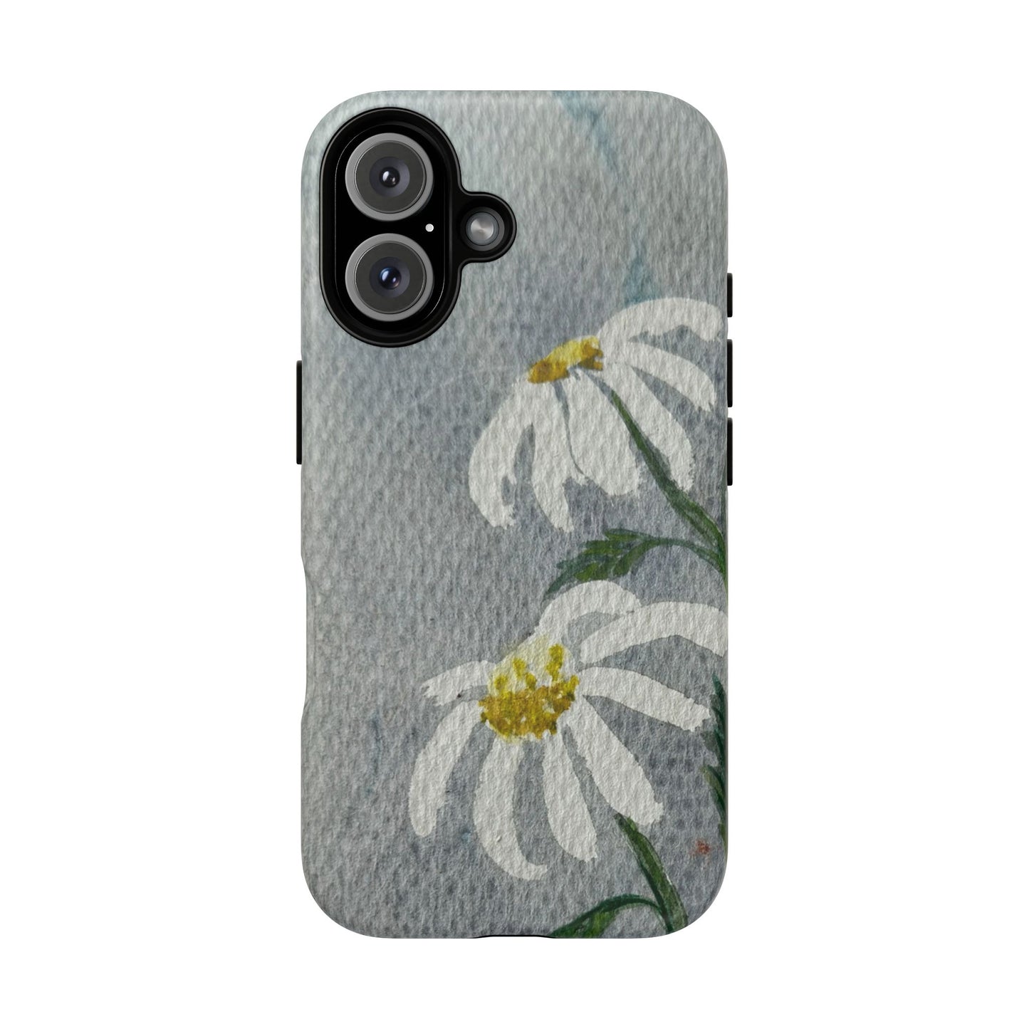Phone case with white flowers on a gray background