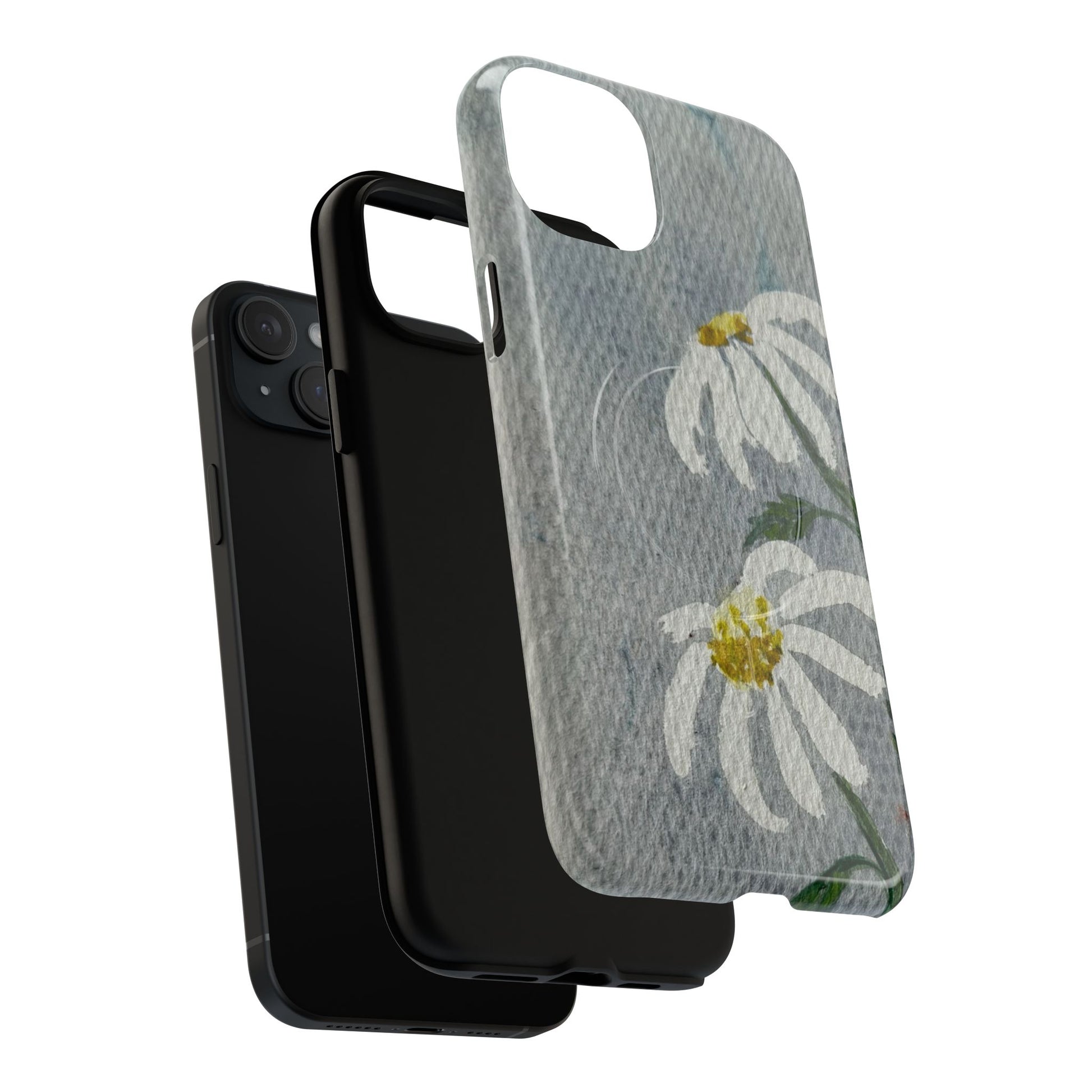 botanical iphone case with simple daisy composition and watercolor texture