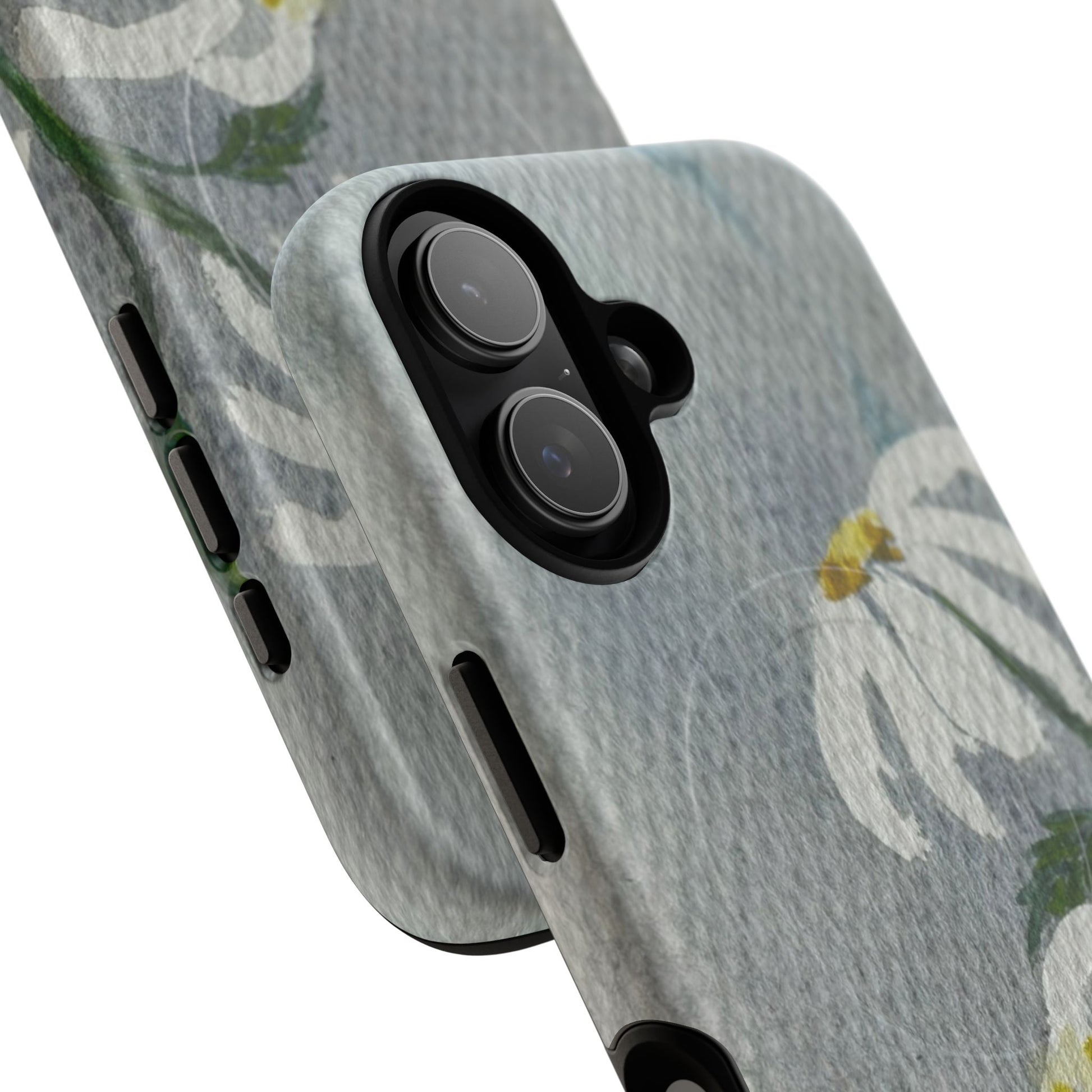 Phone case with floral design on a light gray background