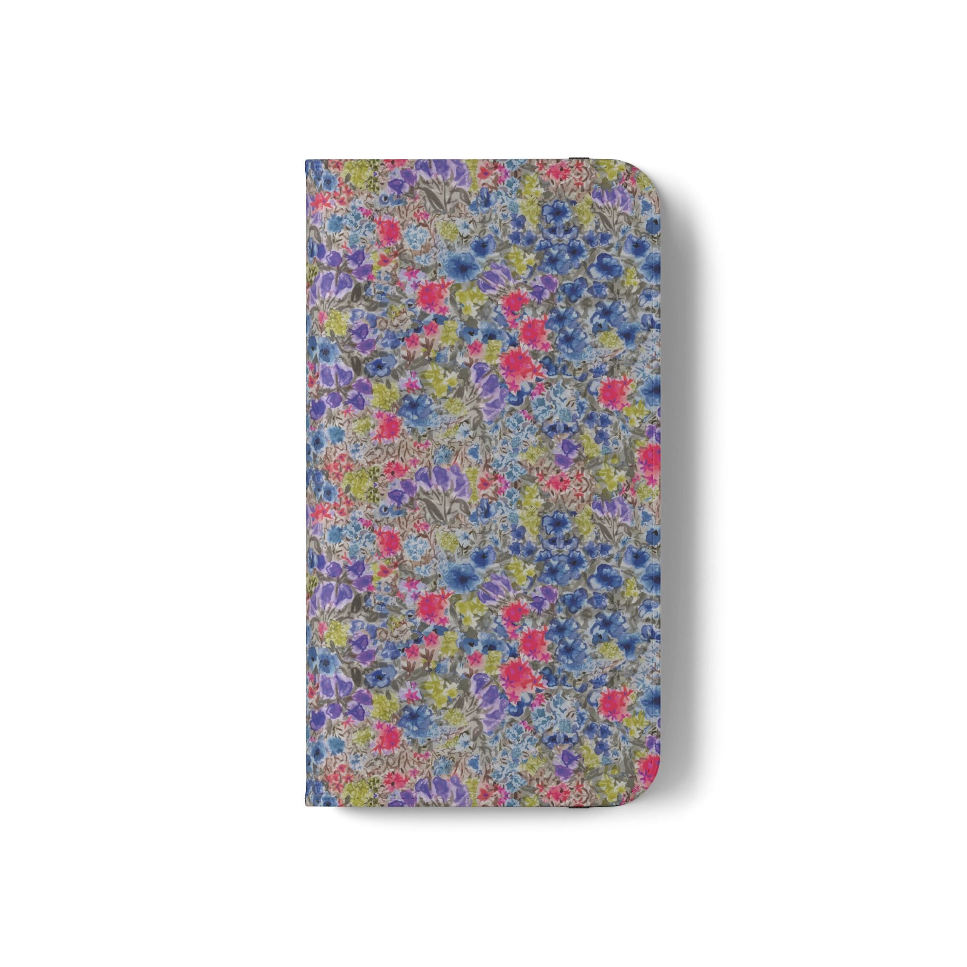 Blue wildflower floral flip phone case with watercolor botanical pattern.