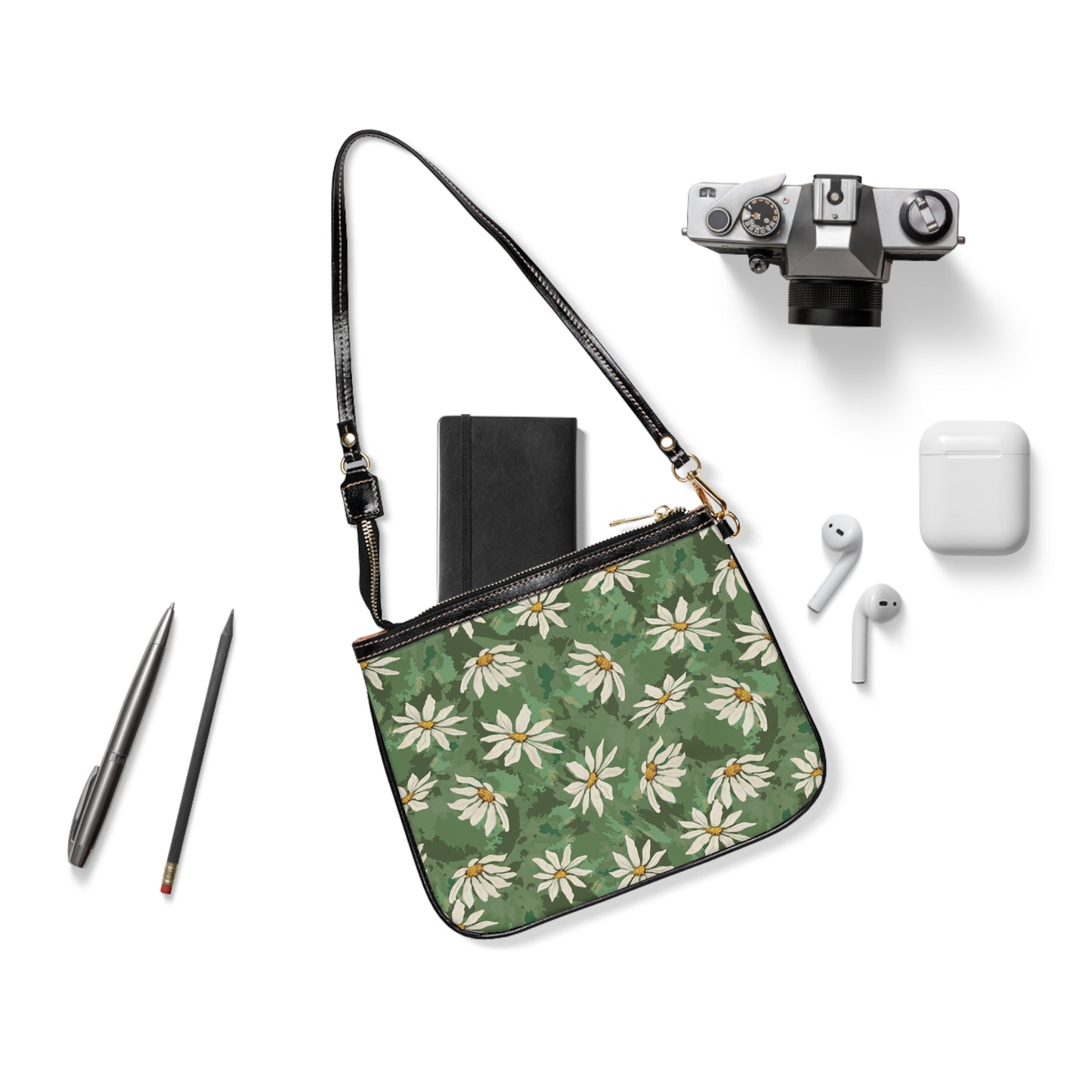 Daisy Meadow Small Shoulder Bag — Green Floral Crossbody Purse