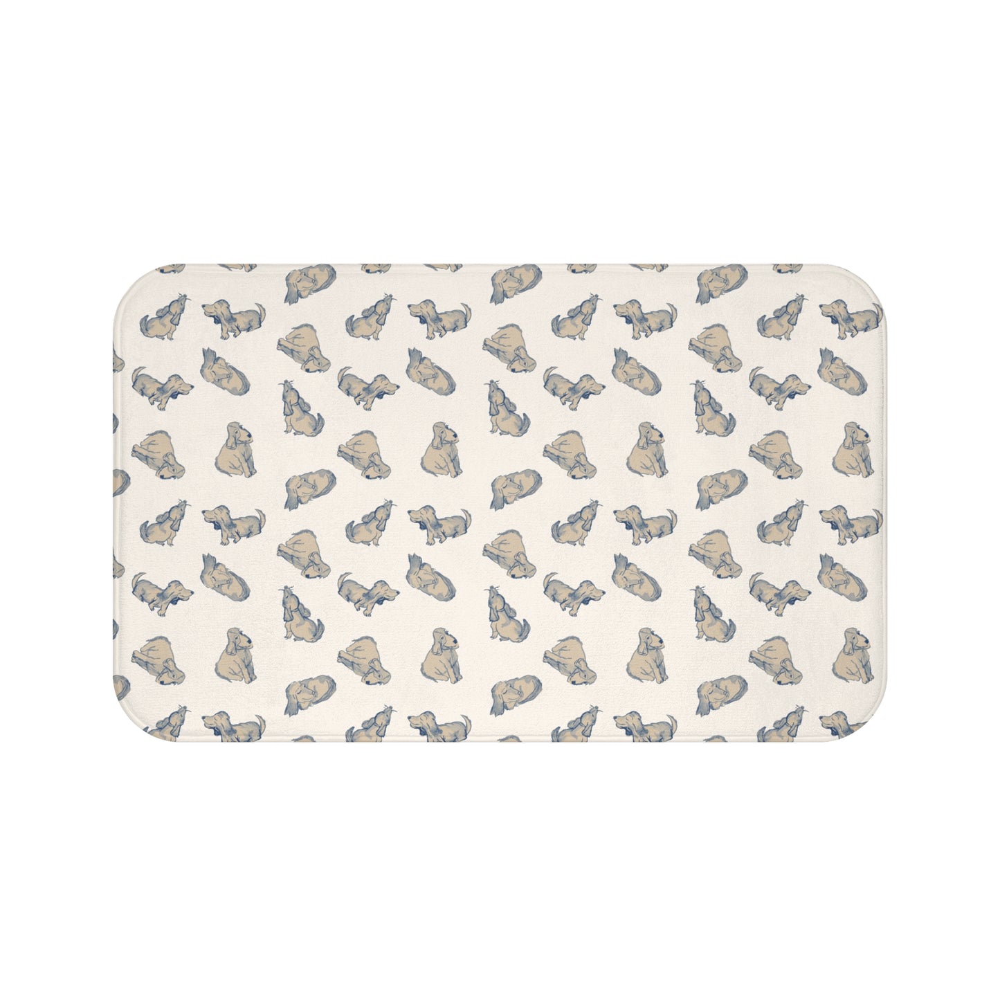 Blue Dog Bath Mat, Cream Puppy Bathroom Rug, Cute Dog Lover Decor, Neutral Pet Pattern Rug, Cozy Bathroom Accent, Animal Print Bath Mat