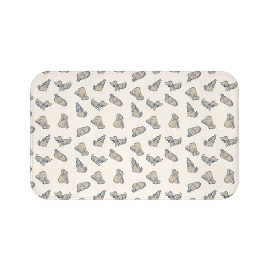 Blue Dog Bath Mat, Cream Puppy Bathroom Rug, Cute Dog Lover Decor, Neutral Pet Pattern Rug, Cozy Bathroom Accent, Animal Print Bath Mat