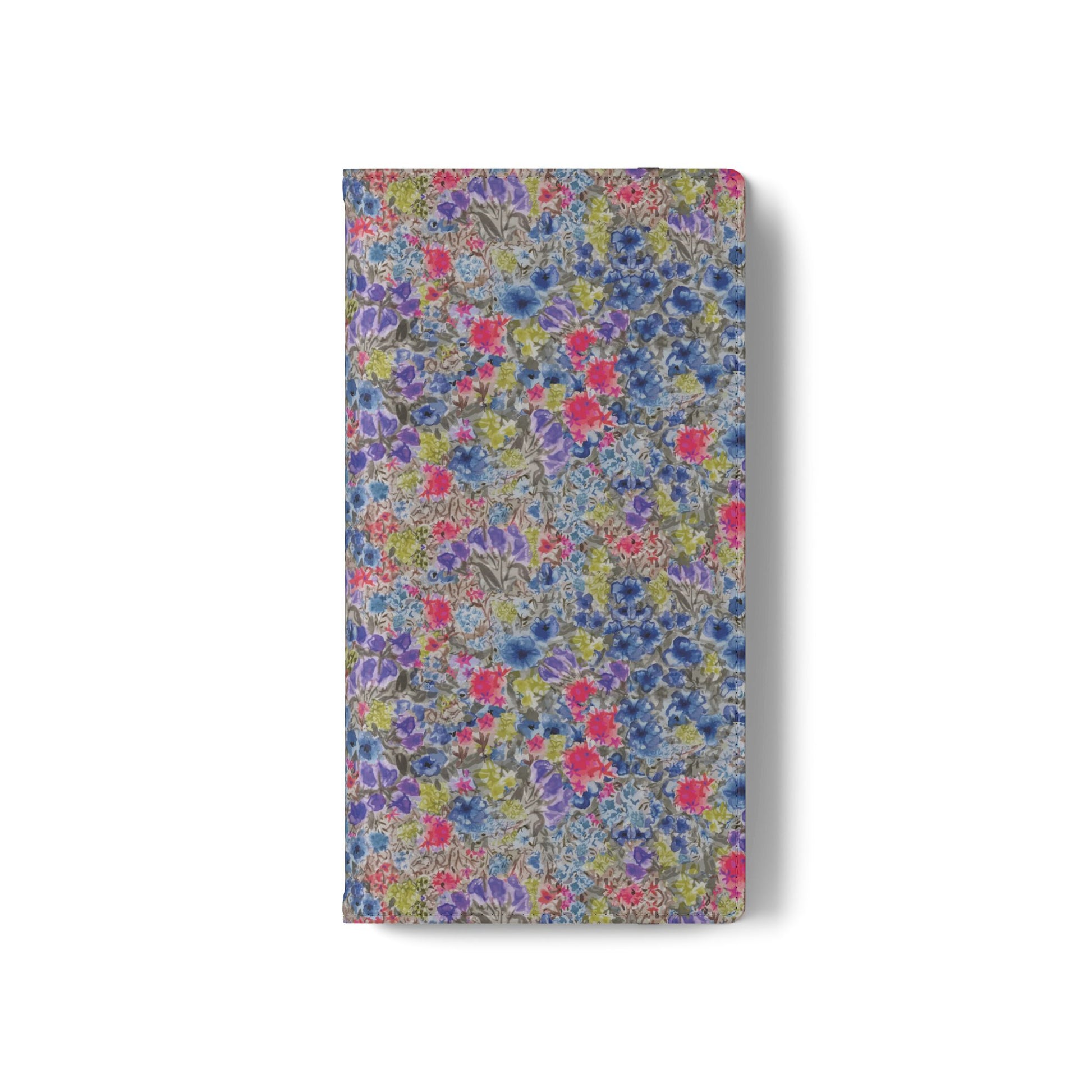 Blue wildflower floral flip phone case with watercolor botanical pattern.