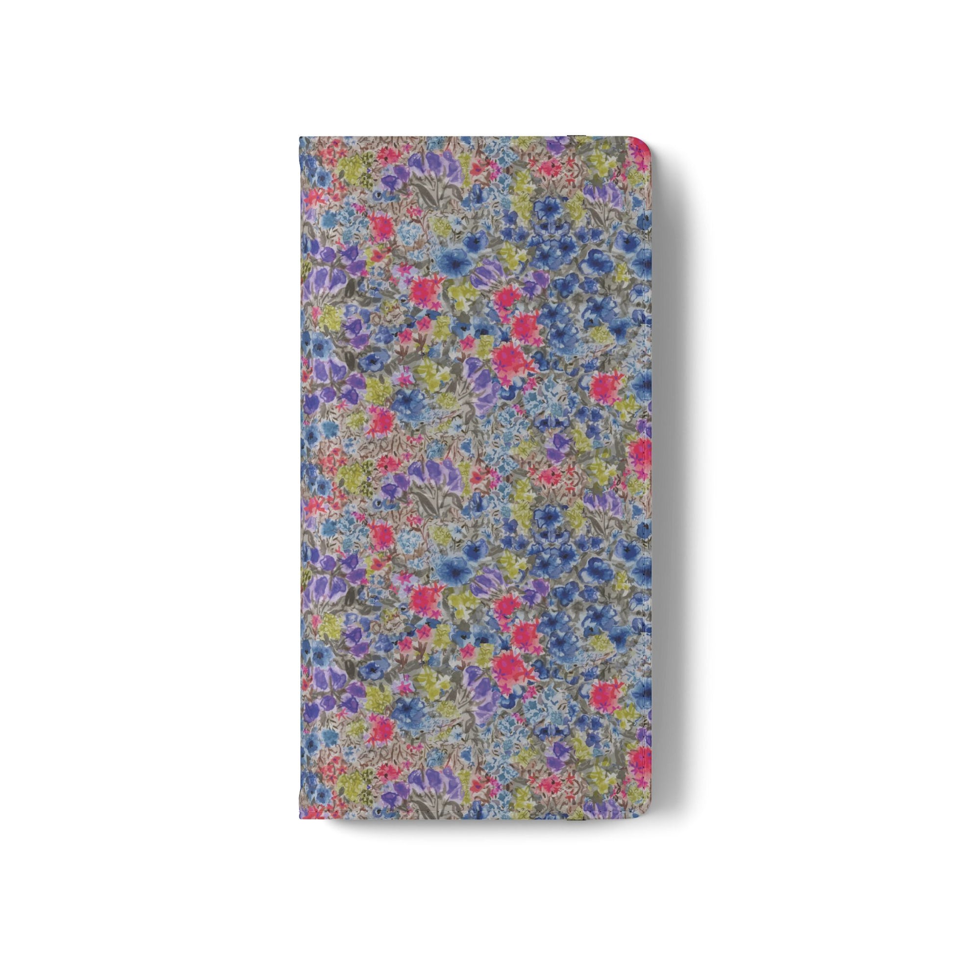 Blue wildflower floral flip phone case with watercolor botanical pattern.
