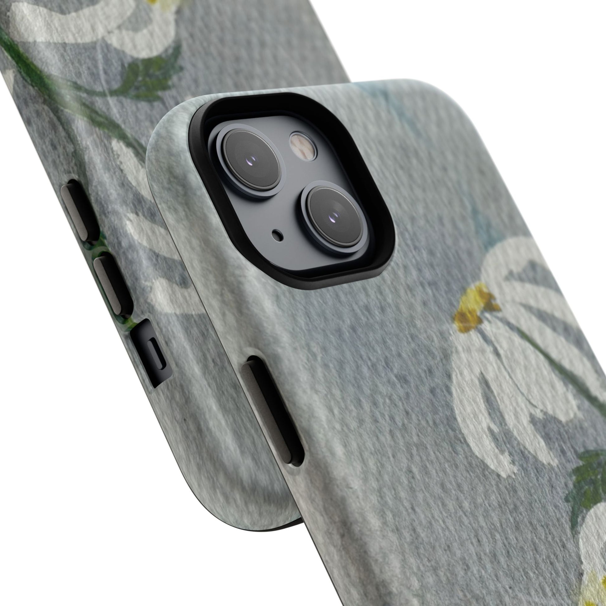 botanical iphone case with simple daisy composition and watercolor texture