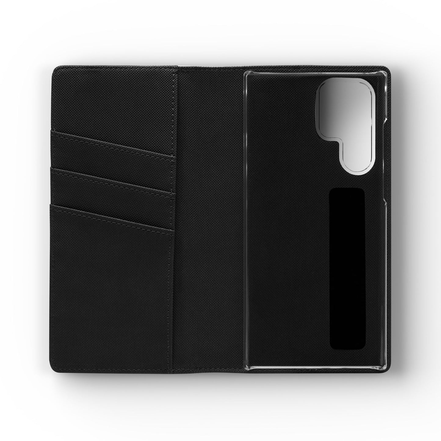 Inside Floral wallet phone case interior with card slots and protective phone holder.