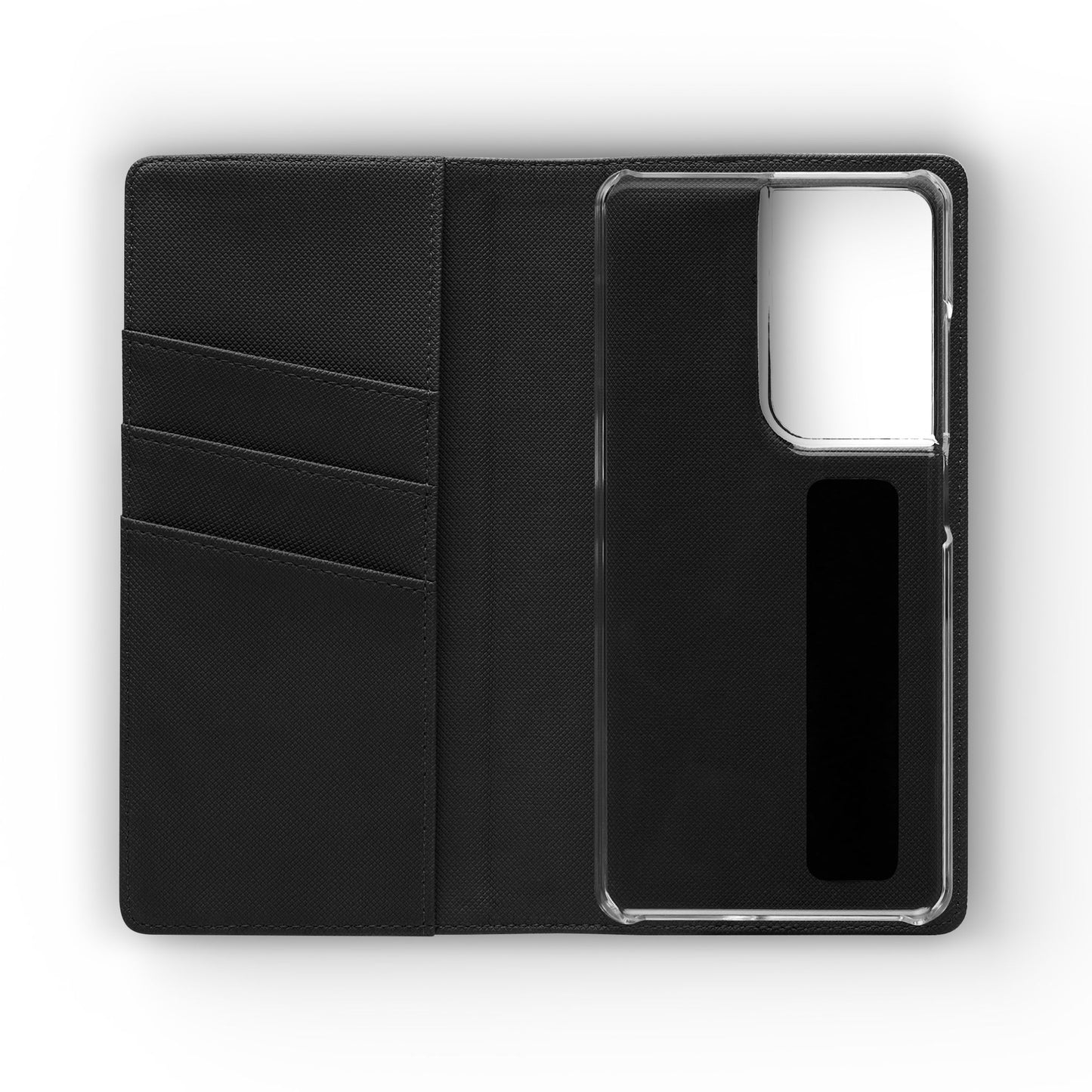 Inside Floral wallet phone case interior with card slots and protective phone holder.