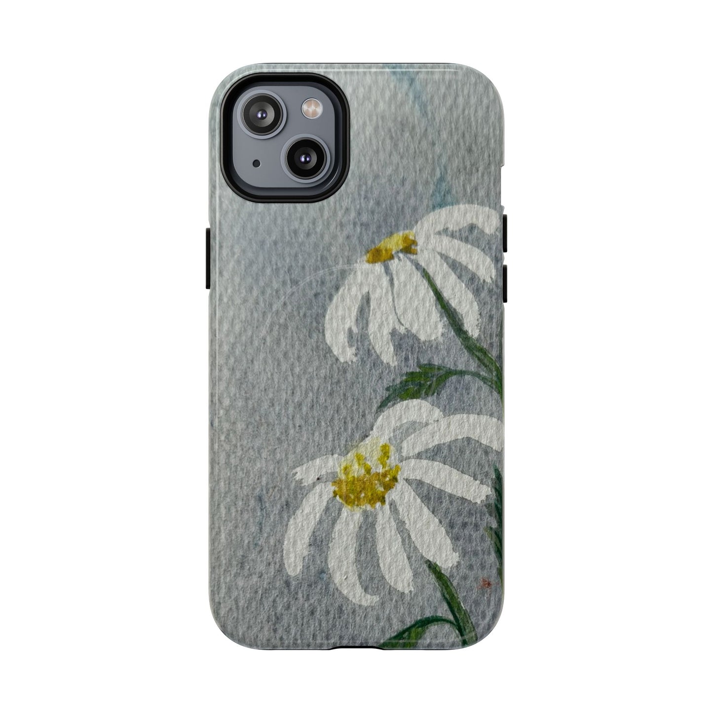 Phone case with floral design on a gray background