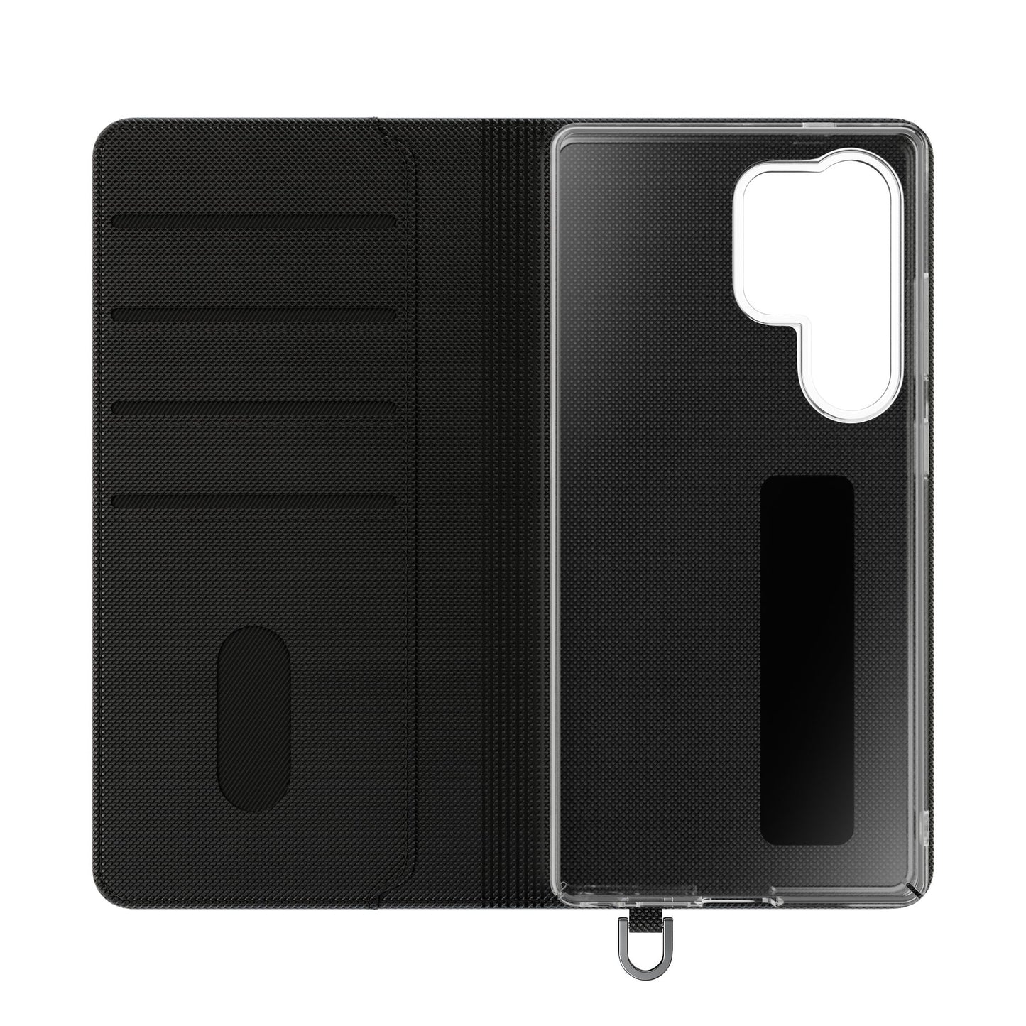 Inside Floral wallet phone case interior with card slots and protective phone holder.