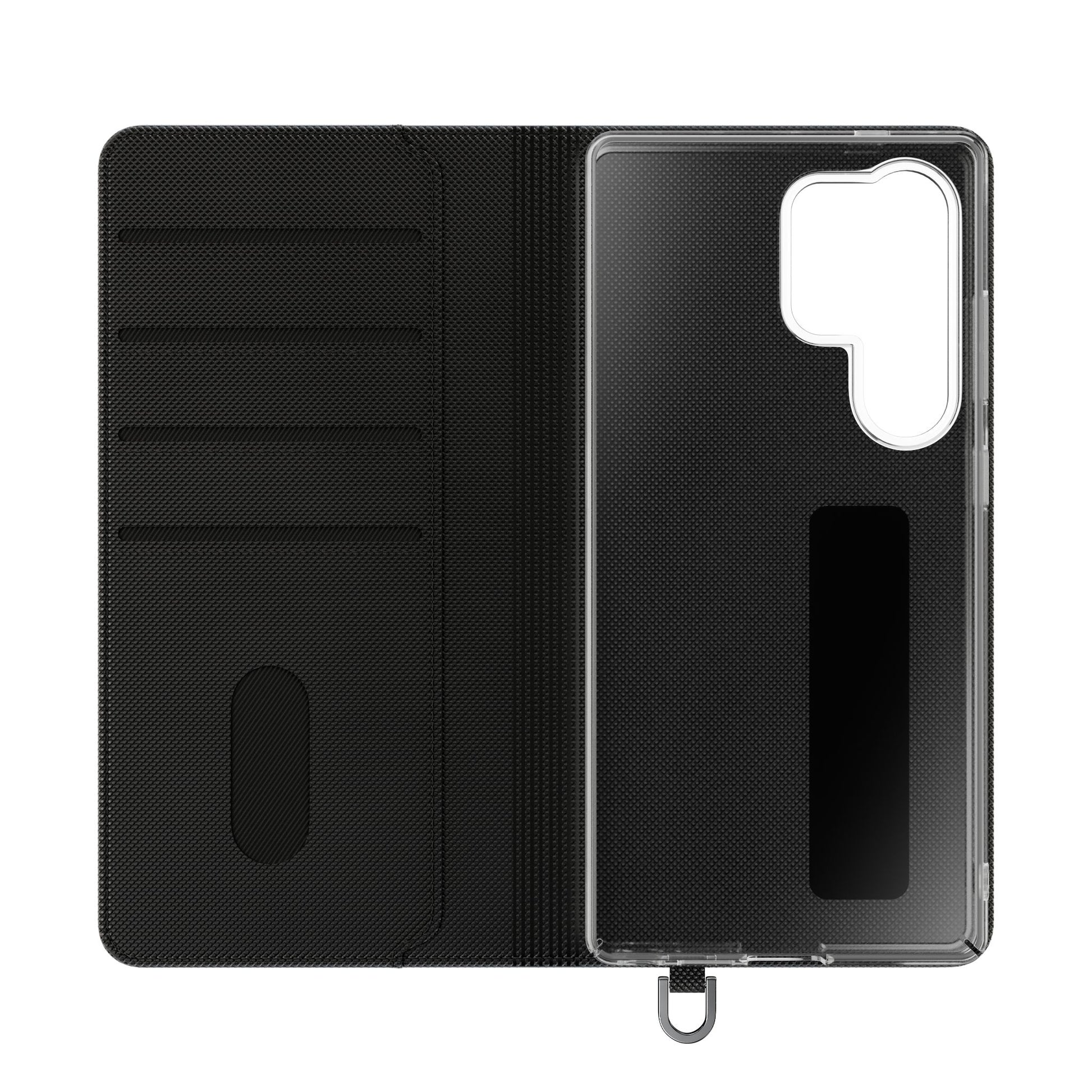 Inside Floral wallet phone case interior with card slots and protective phone holder.