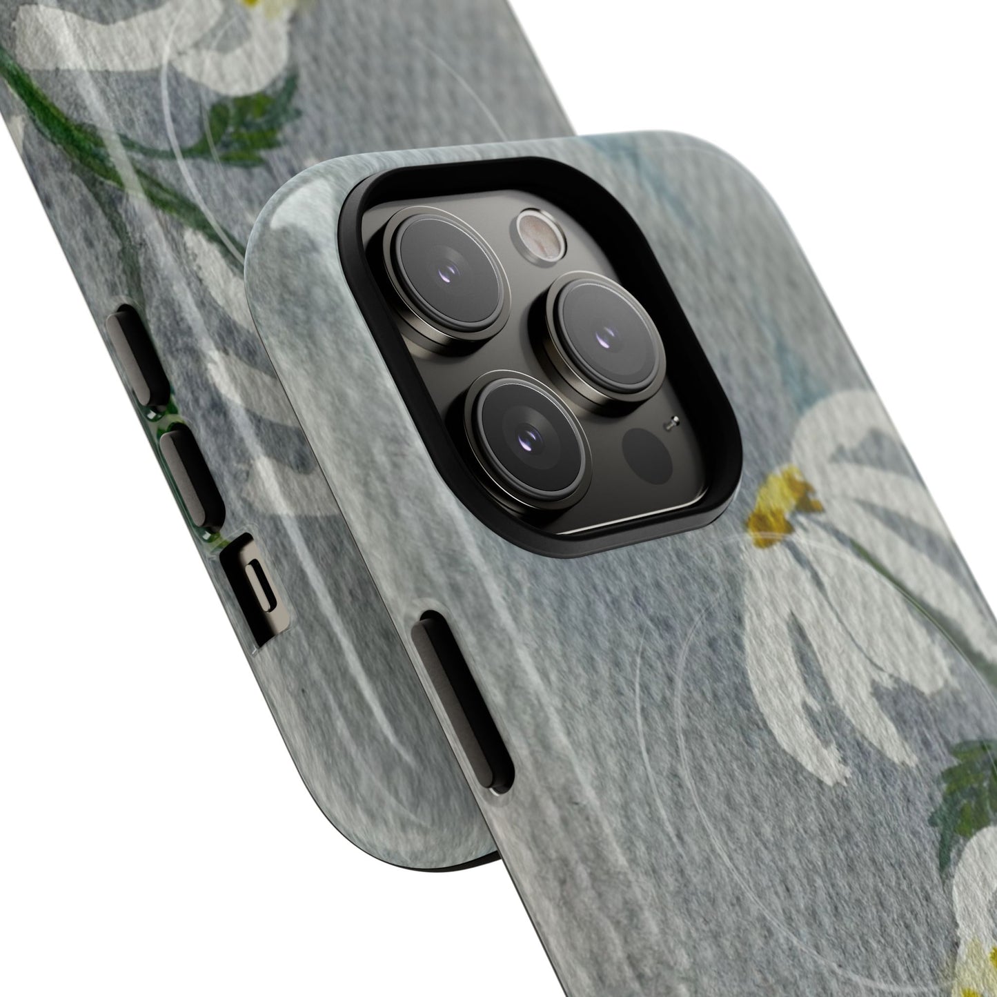 botanical iphone case with simple daisy composition and watercolor texture