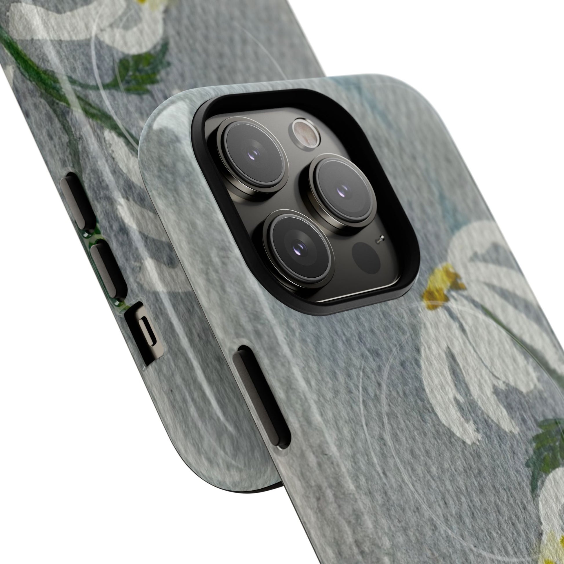 botanical iphone case with simple daisy composition and watercolor texture