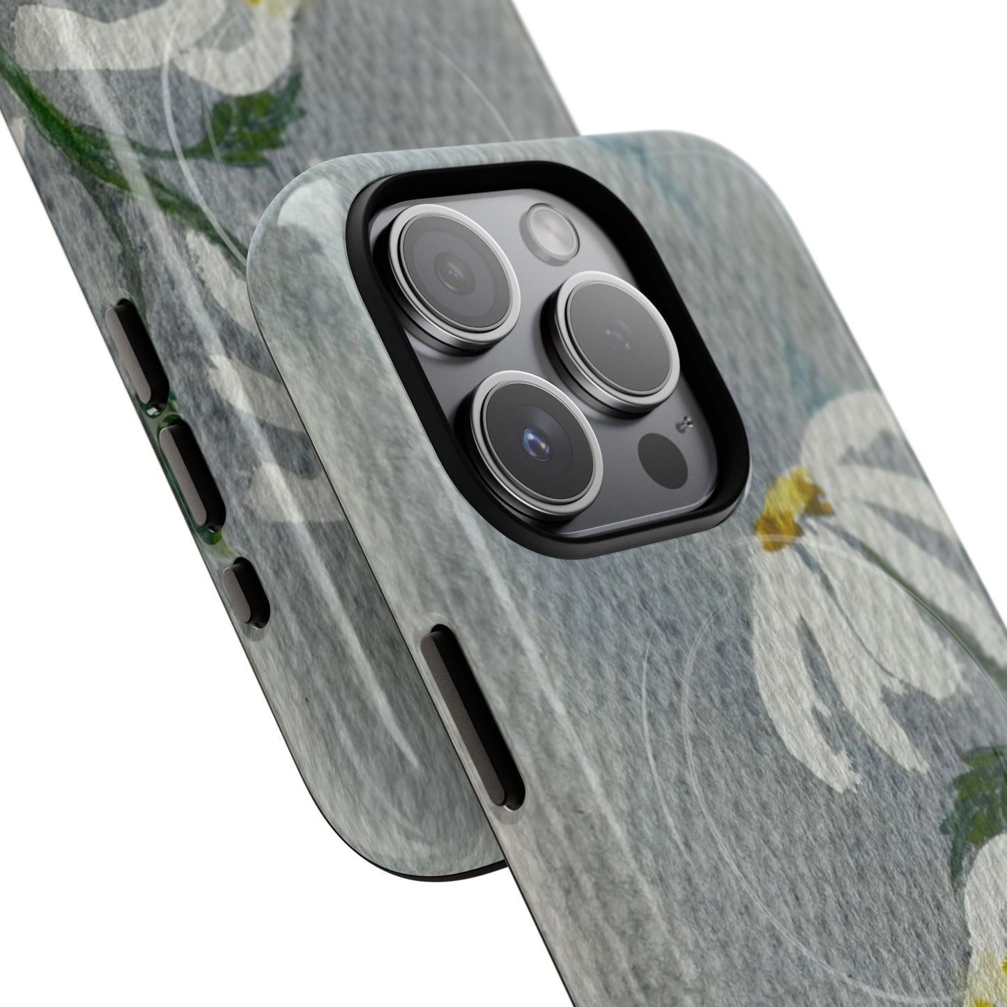 botanical iphone case with simple daisy composition and watercolor texture