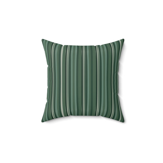 Faux suede throw pillow with a nature-inspired green stripe design