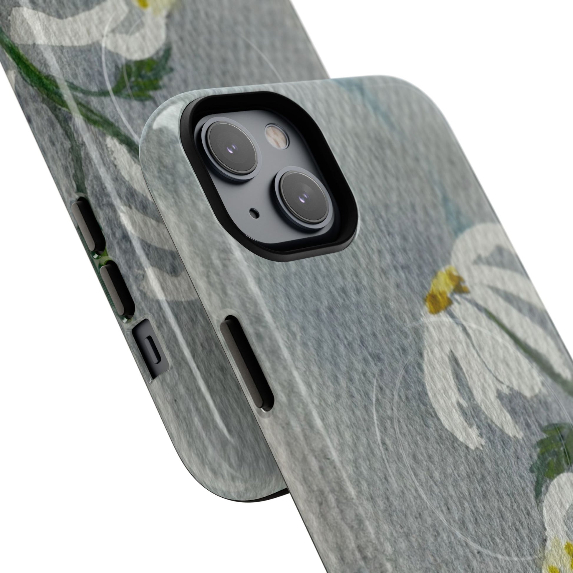 botanical iphone case with simple daisy composition and watercolor texture