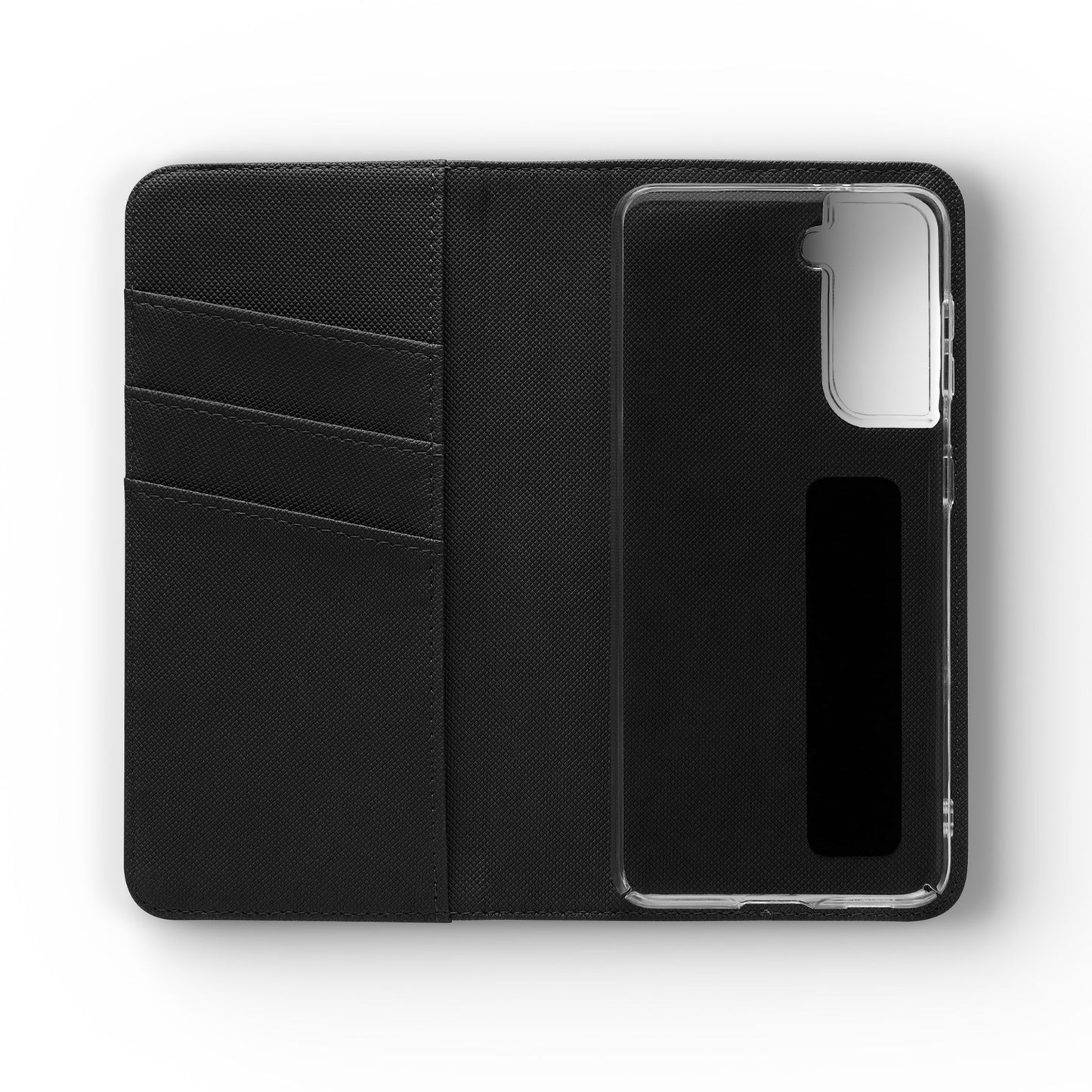 Inside Floral wallet phone case interior with card slots and protective phone holder.