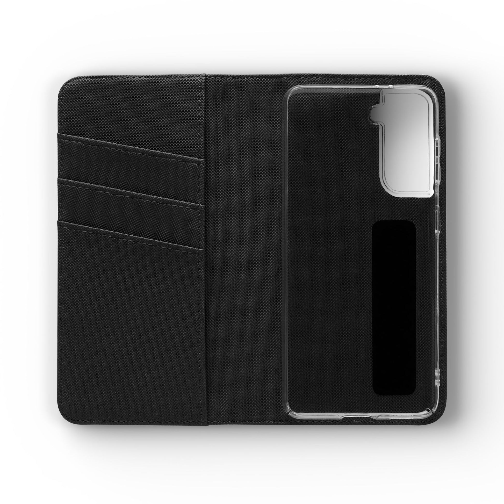 Inside Floral wallet phone case interior with card slots and protective phone holder.