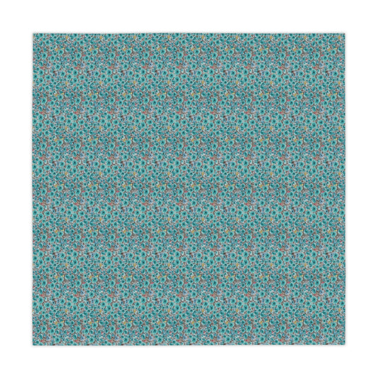 loral tablecloth with dark teal poppy field design and layered botanical texture