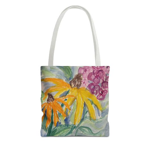 Watercolor Coneflowers and Phlox Tote Bag | Floral Garden Art Book Bag