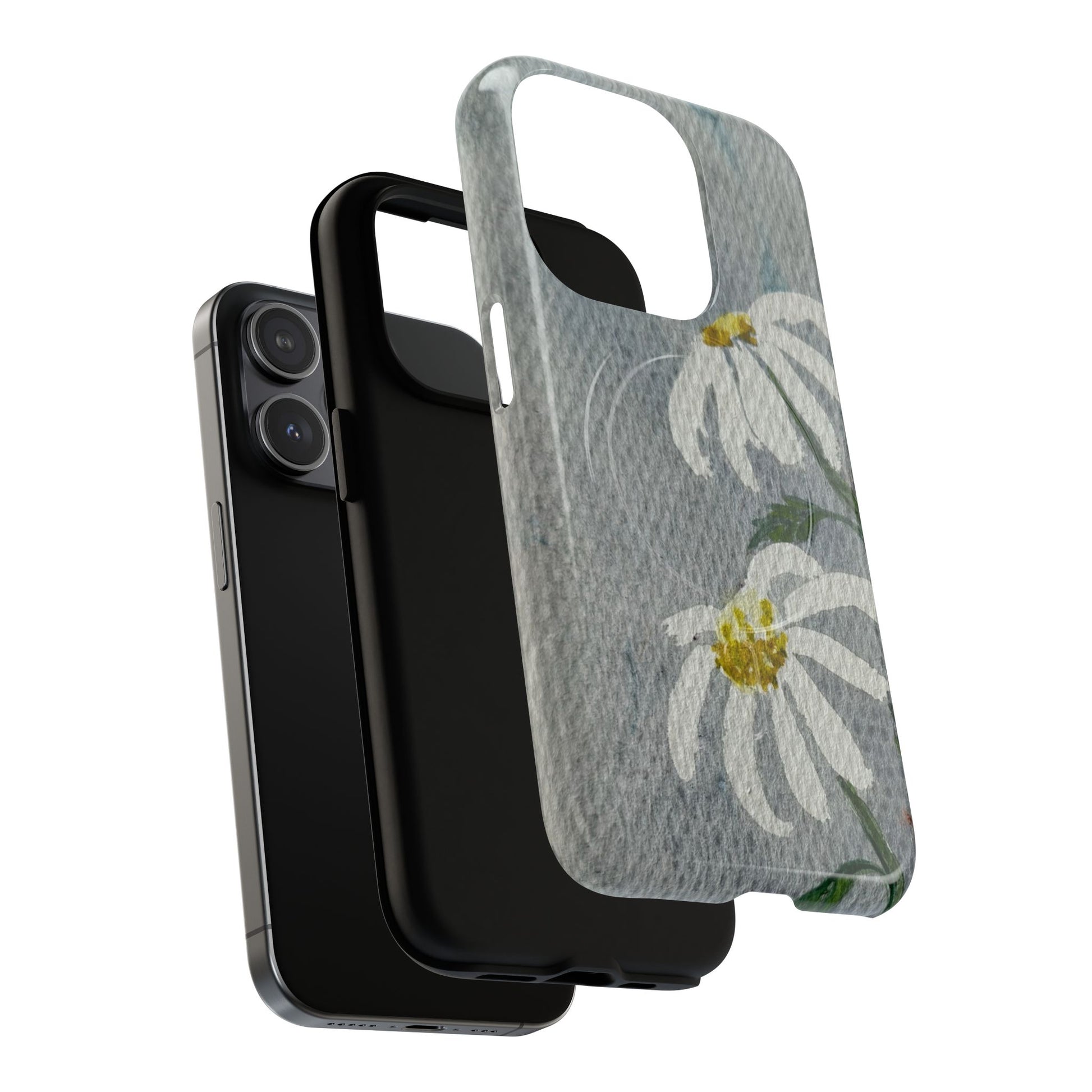 botanical iphone case with simple daisy composition and watercolor texture