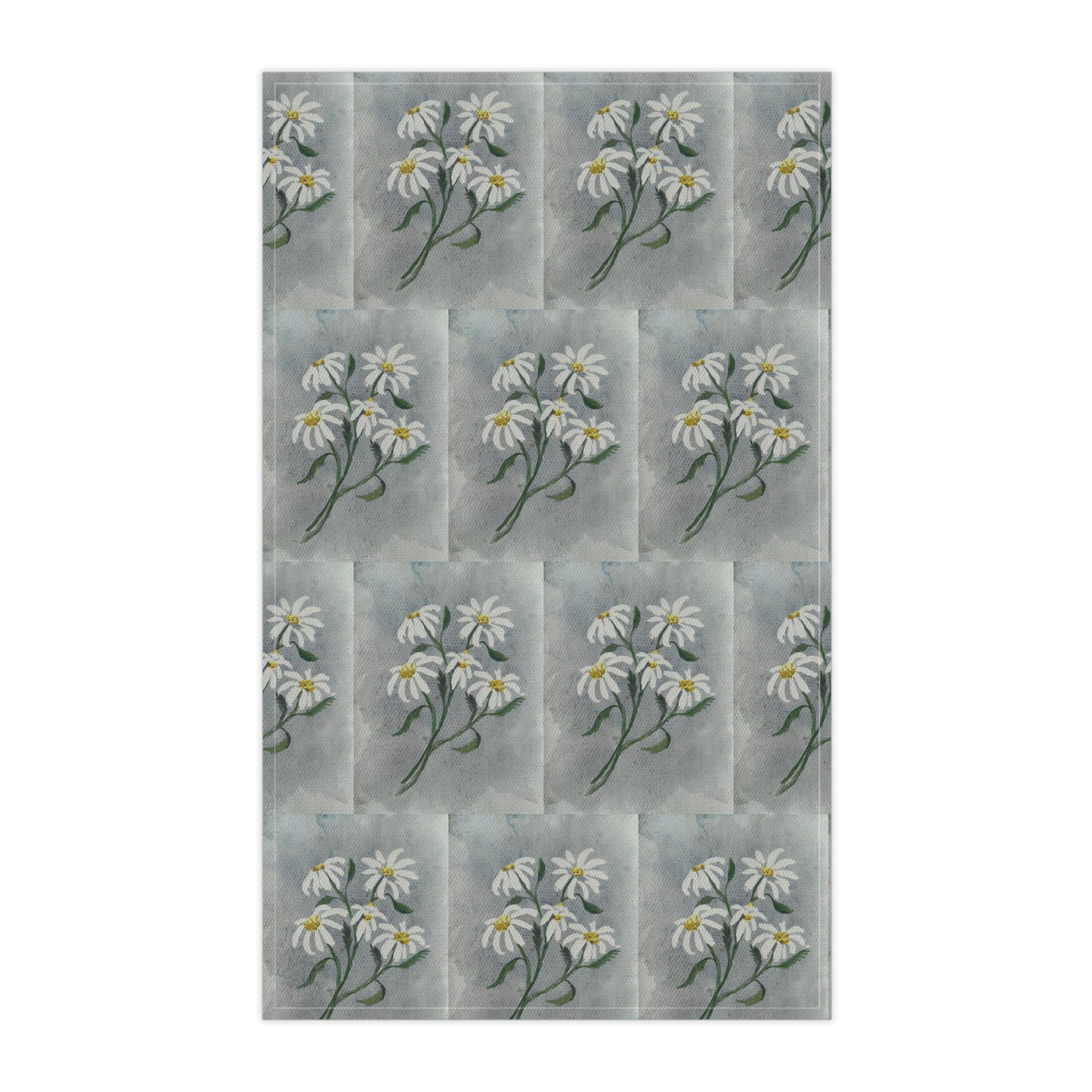 Pattern of white flowers with green stems on a gray background