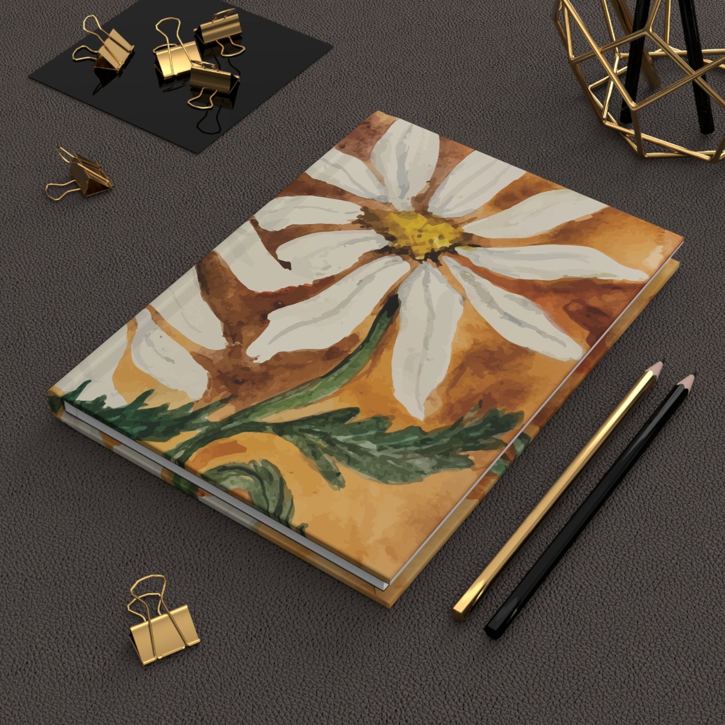 Golden Hour Daisy Watercolor Hardcover Journal – Botanical Floral Notebook