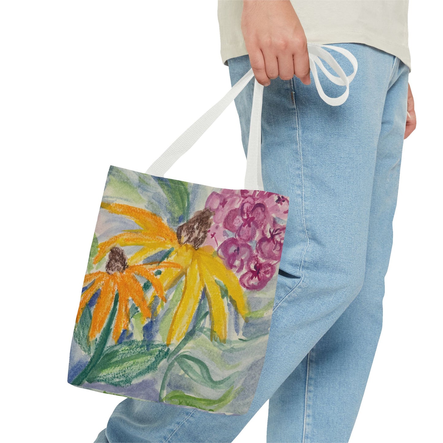 Watercolor Coneflowers and Phlox Tote Bag | Floral Garden Art Book Bag