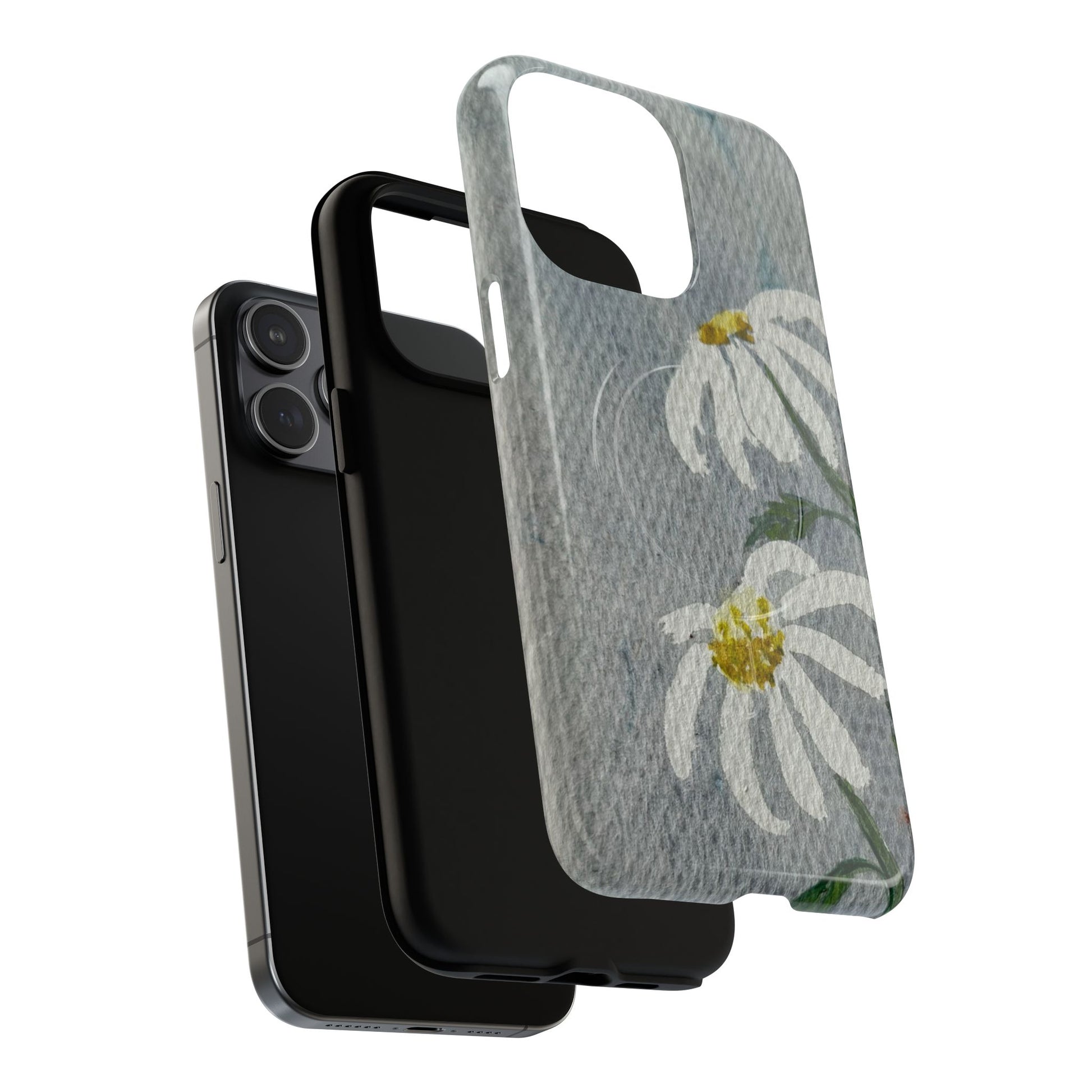 botanical iphone case with simple daisy composition and watercolor texture