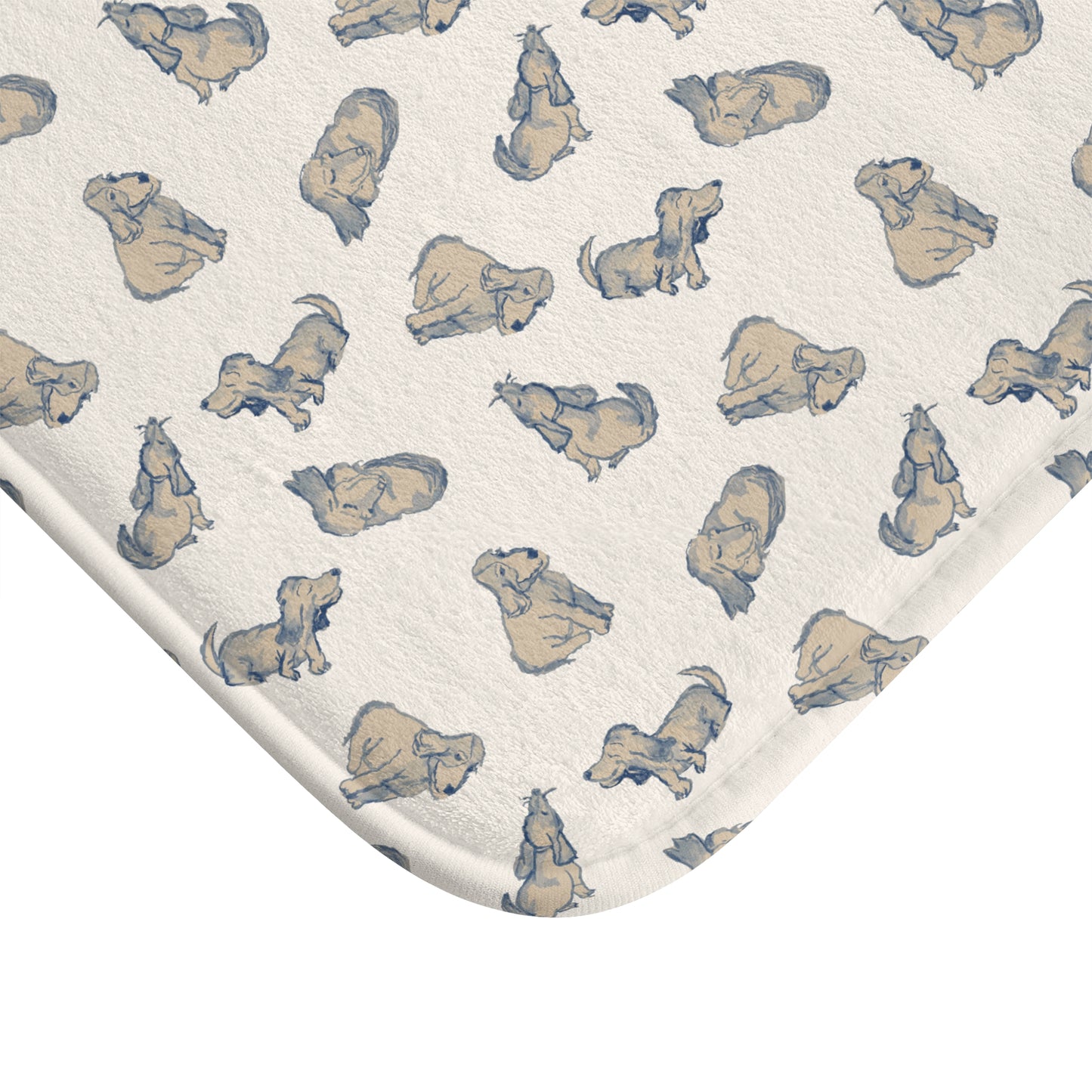 Blue Dog Bath Mat, Cream Puppy Bathroom Rug, Cute Dog Lover Decor, Neutral Pet Pattern Rug, Cozy Bathroom Accent, Animal Print Bath Mat