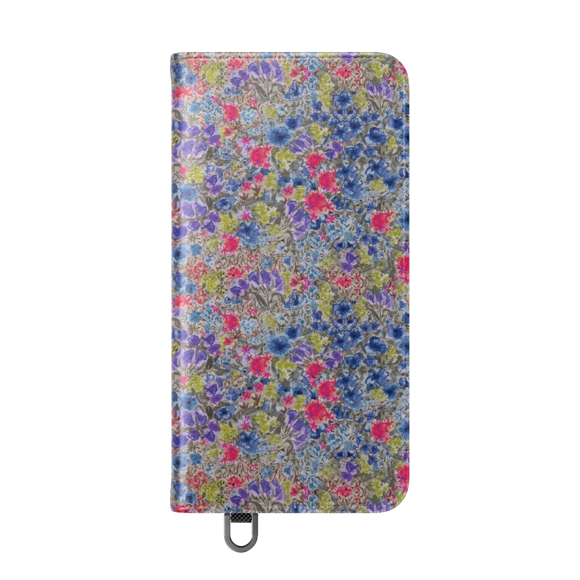 Blue wildflower floral flip phone case with watercolor botanical pattern.