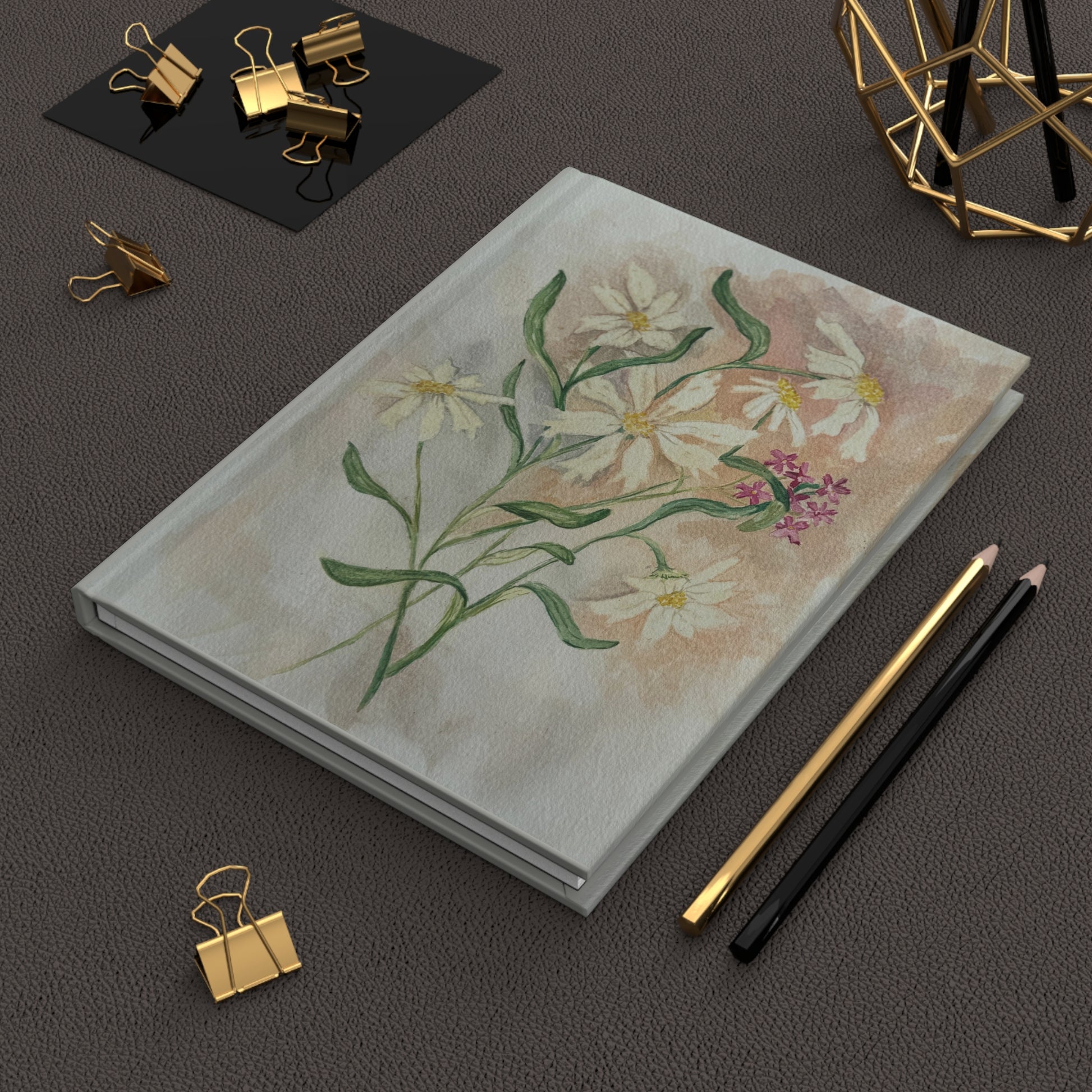 nature inspired journal with soft daisy artwork and calm color palette