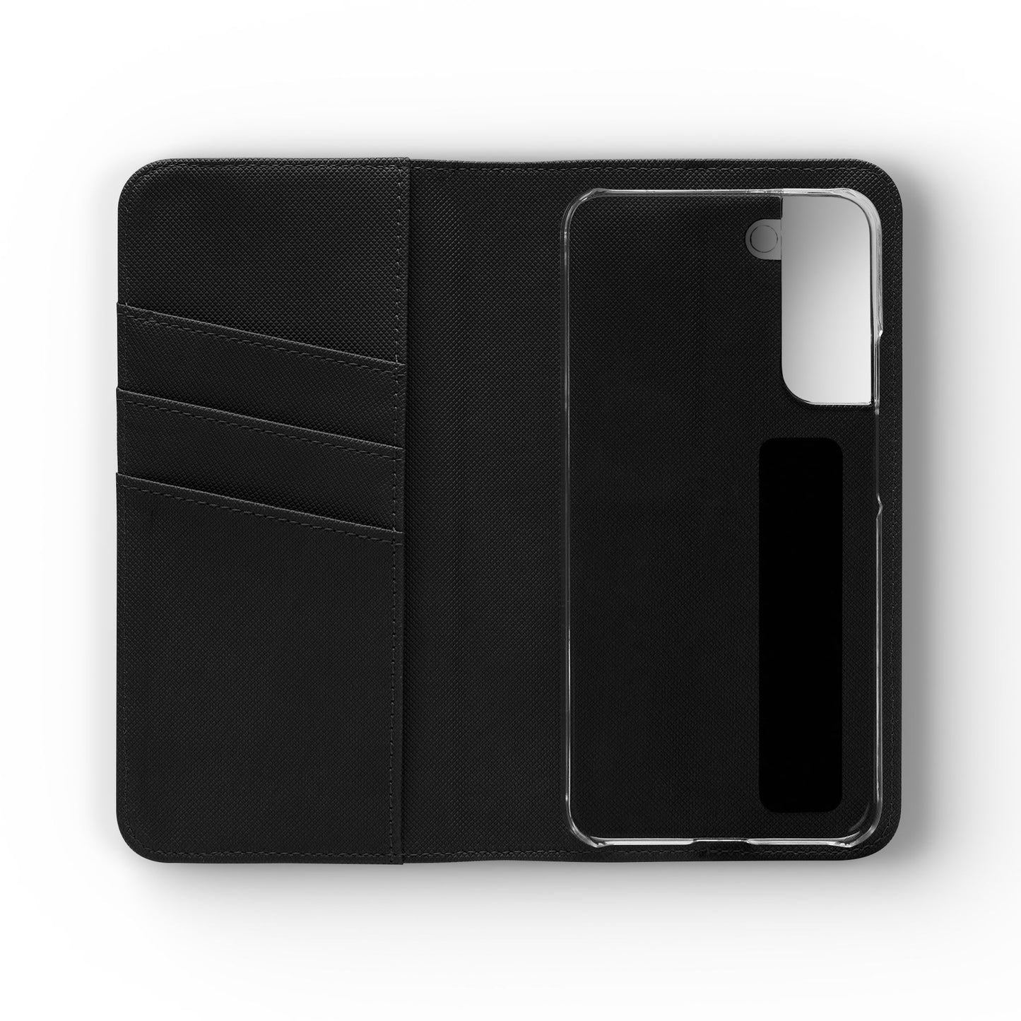 Inside Floral wallet phone case interior with card slots and protective phone holder.