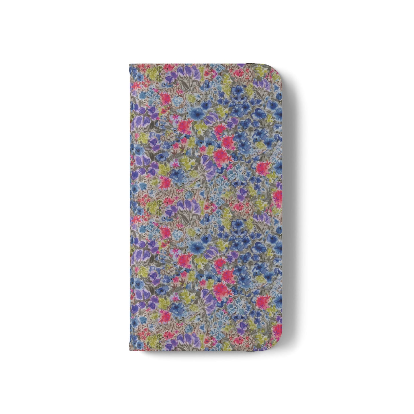 Blue wildflower floral flip phone case with watercolor botanical pattern.